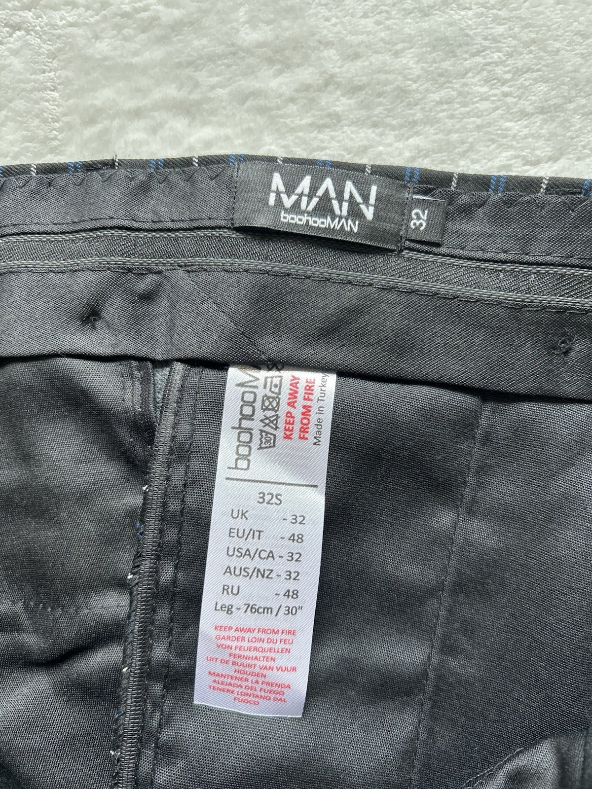 Man BoohooMan Pockets Skinny Navy Check Suit Trouser Pants Size 32