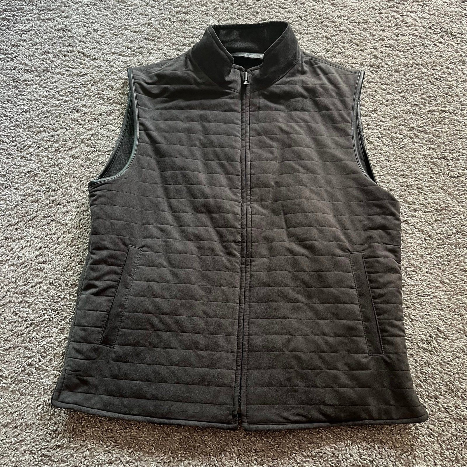 Corneliani ID Reversible Vest Size 50 R Gray Black Herringbone Wool Quilted