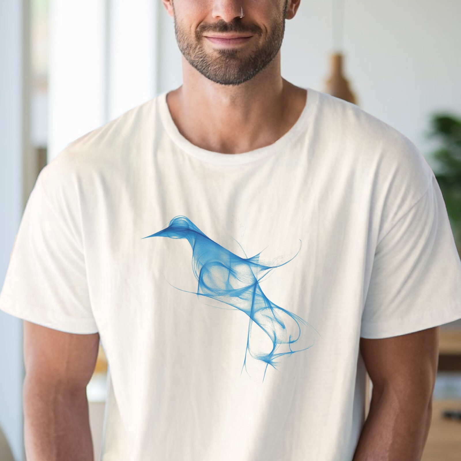 Blue Bird Graphic Tee Abstract Design Shirt Artistic Bird Top