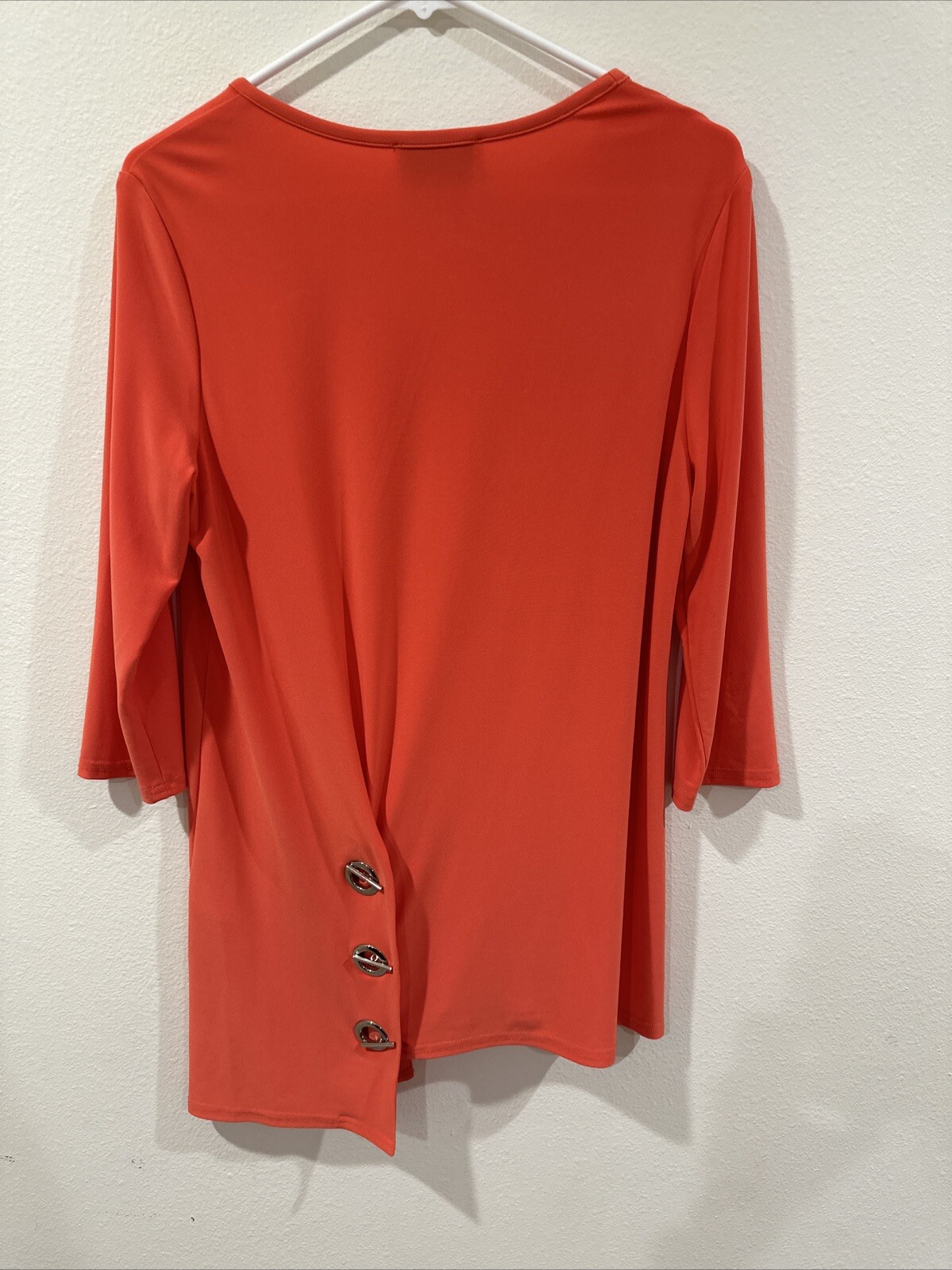 EUC Joseph Ribkoff Blouse Womens 10 Stretch V Neck Asymmetric Three Ring Detail