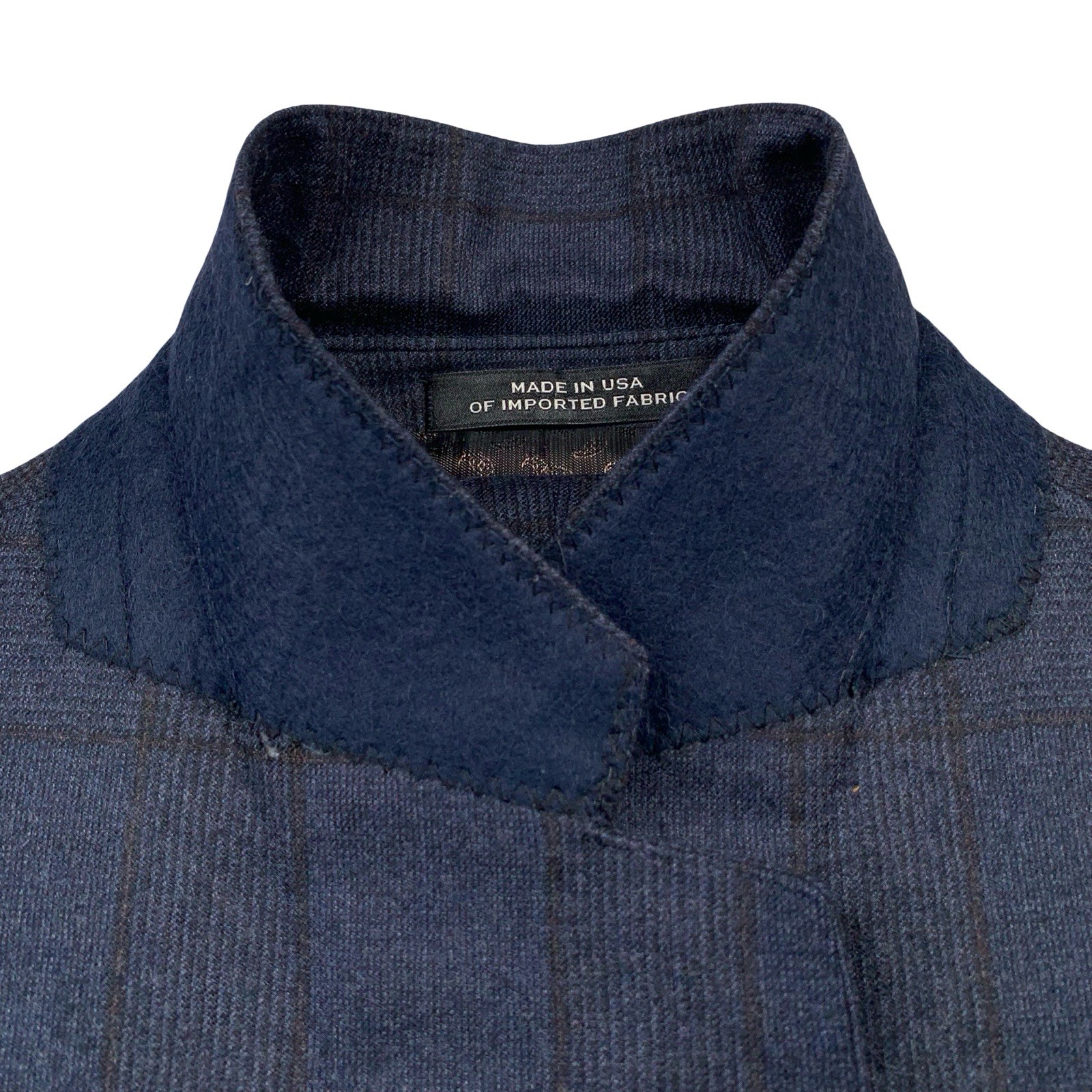 Mens 44 R Joseph Abboud ” Black Label ” Navy Windowpane Flannel Weight Made USA
