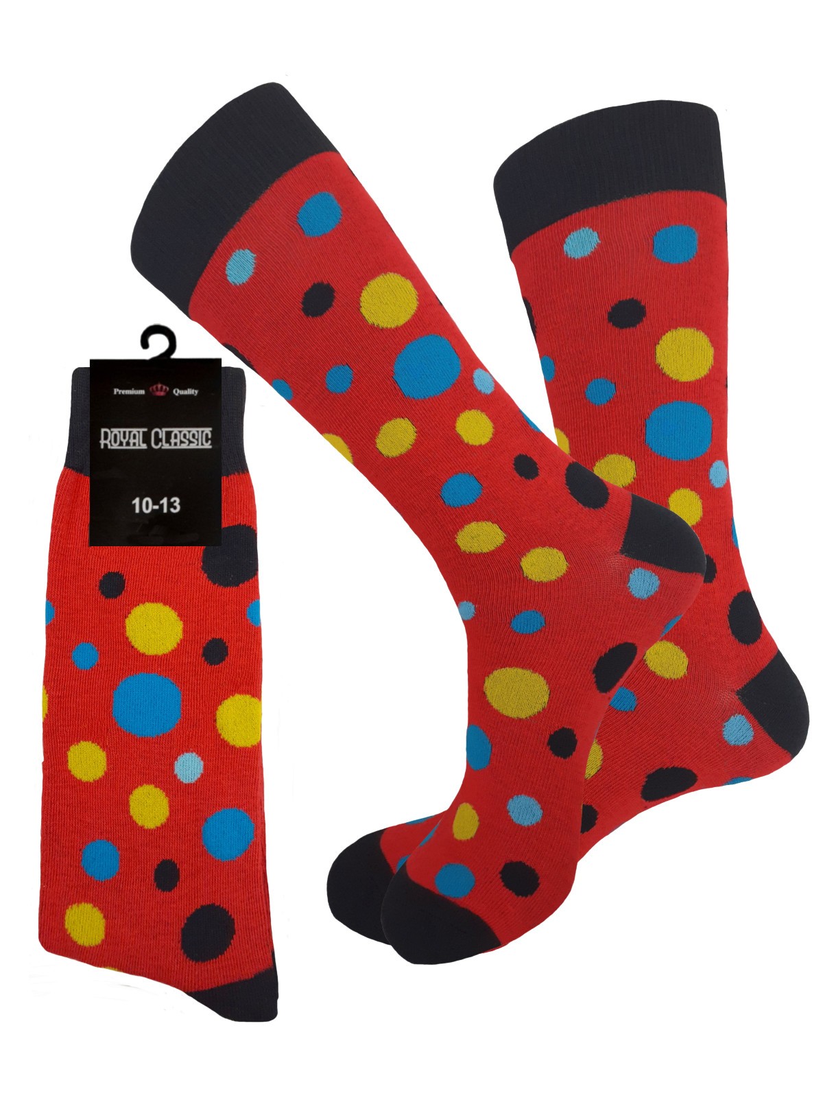 DRESS SOCKS RED BLACK POLKA DOTS COTTON SOCKS 10-13 TRUE TO SIZE
