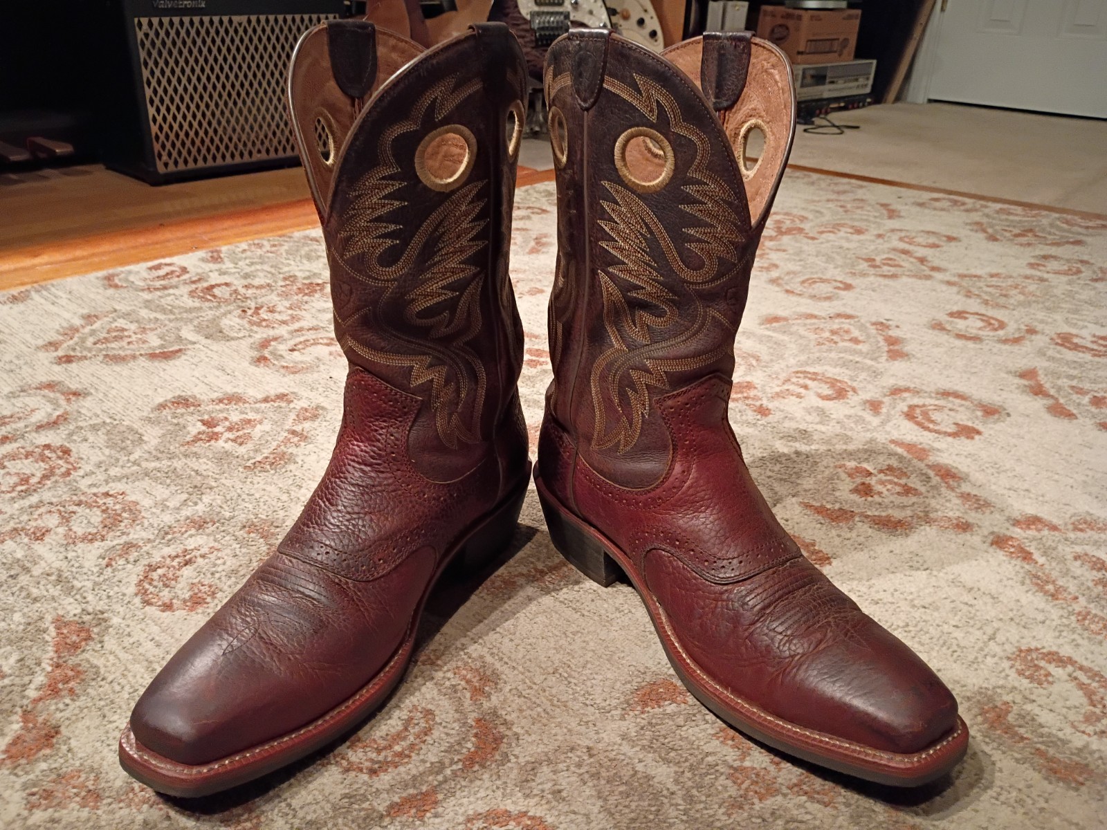 ARIAT ROUGHSTOCK BROWN BULLHIDE LEATHER SQUARE TOE COWBOY BOOTS #34824 MEN’S 13D