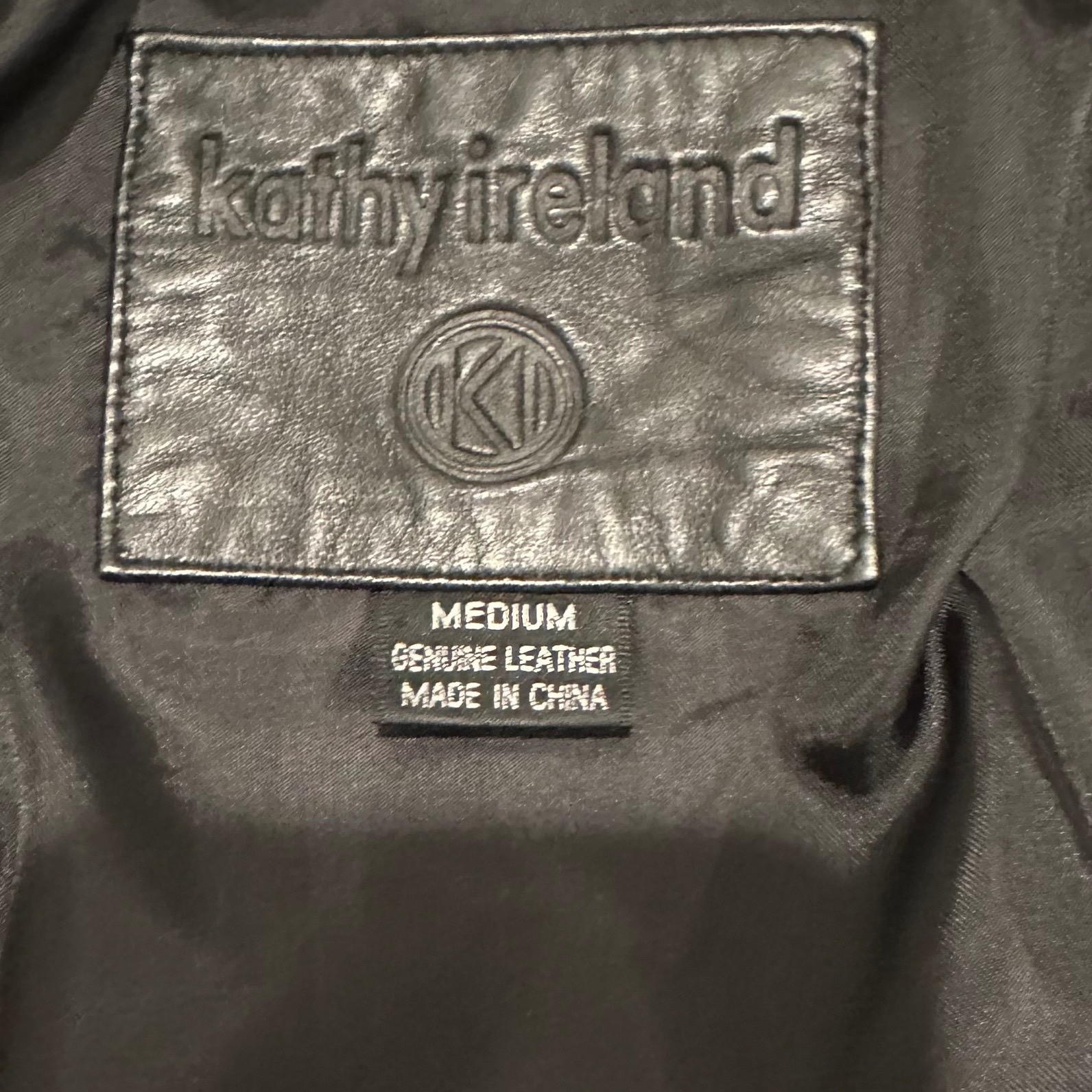 Kathy Ireland Black Genuine Leather Jacket Women M Vintage 90s Button Front