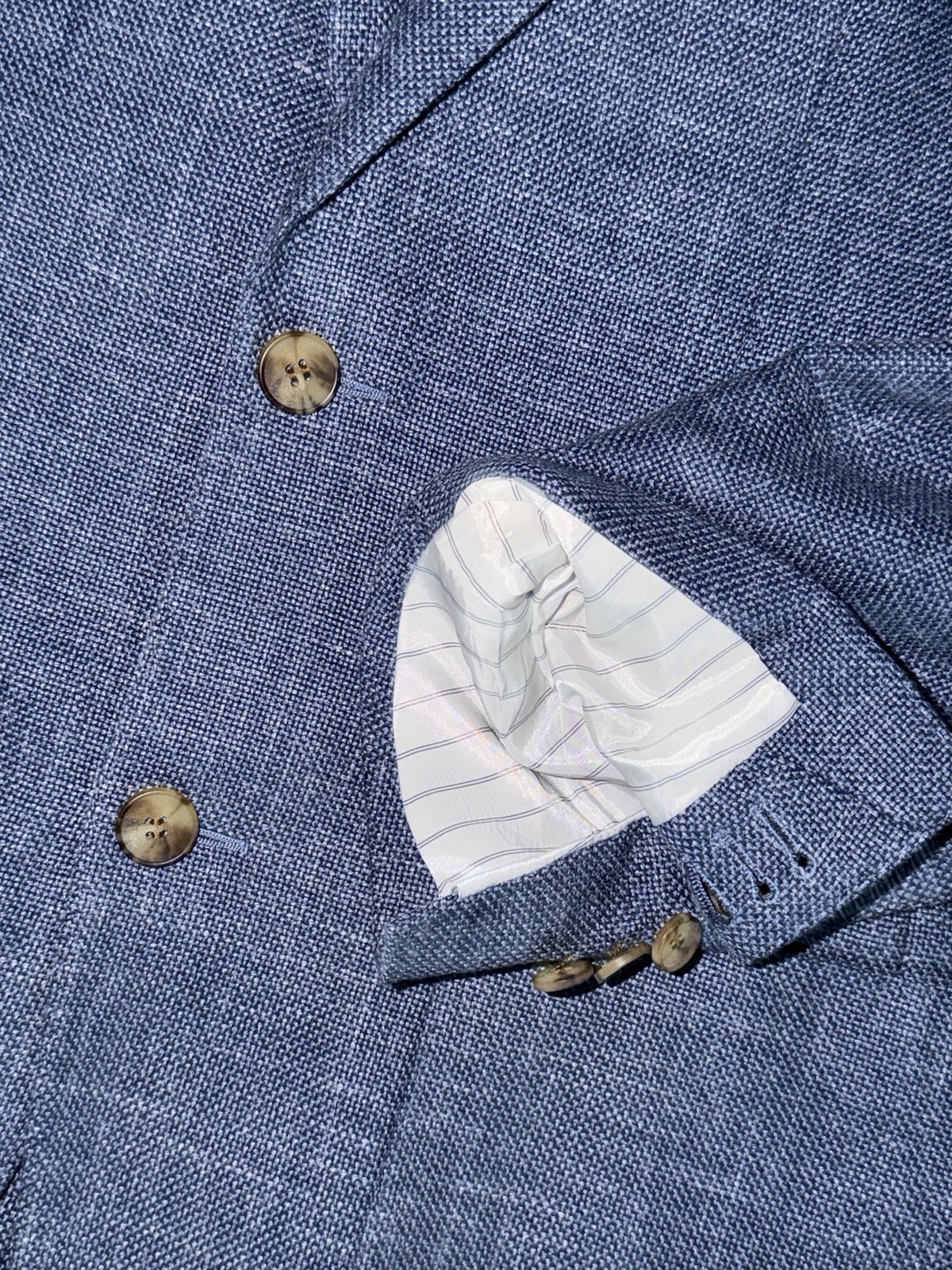 SUITSUPPLY Blue Slim Fit Havana Patch Wool Silk Linen Cashmere Hopsack Blazer 40