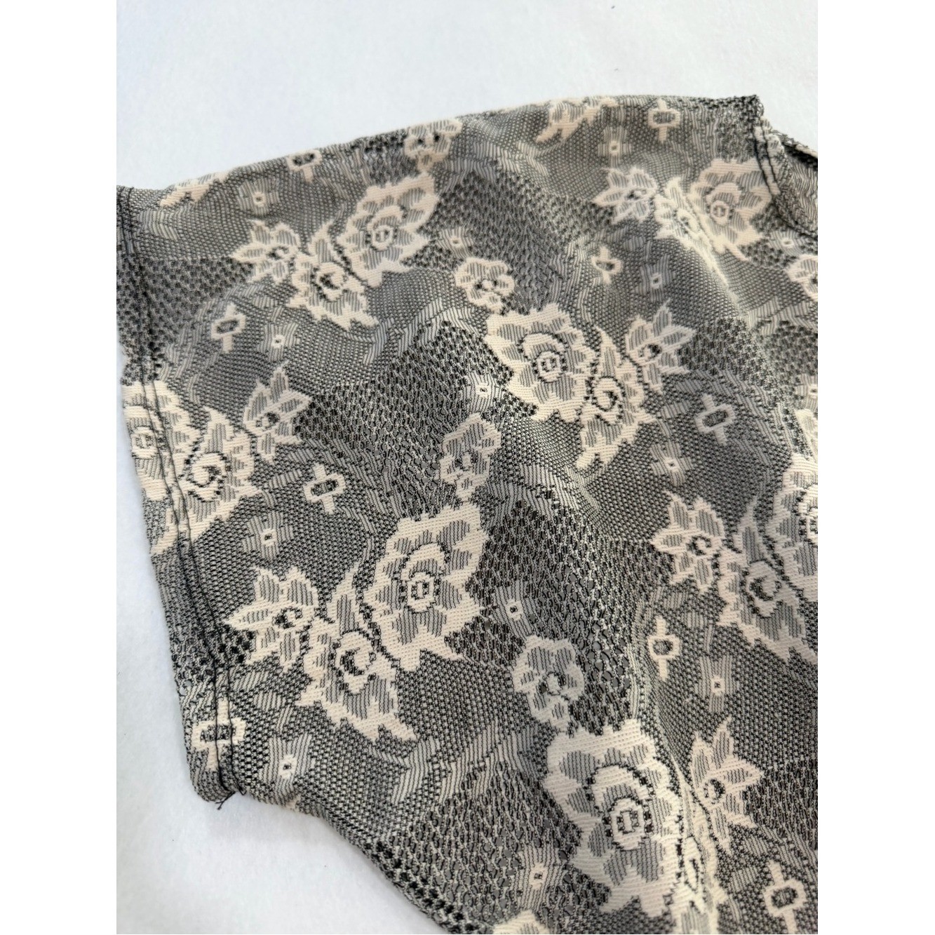 Vintage R Marks New York Sheer Lace Peplum Blouse Black Ivory Floral Mesh Top M