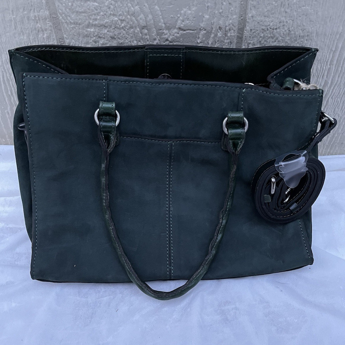 Patricia Nash Green Satchel Bag Zip Closure Inner Pockets Tassel Silver Strap