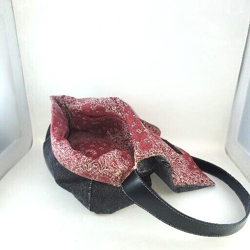 Reversible Purse Red Bandana or Solid Gray Denim by Reaction UNIQUE Cross Body