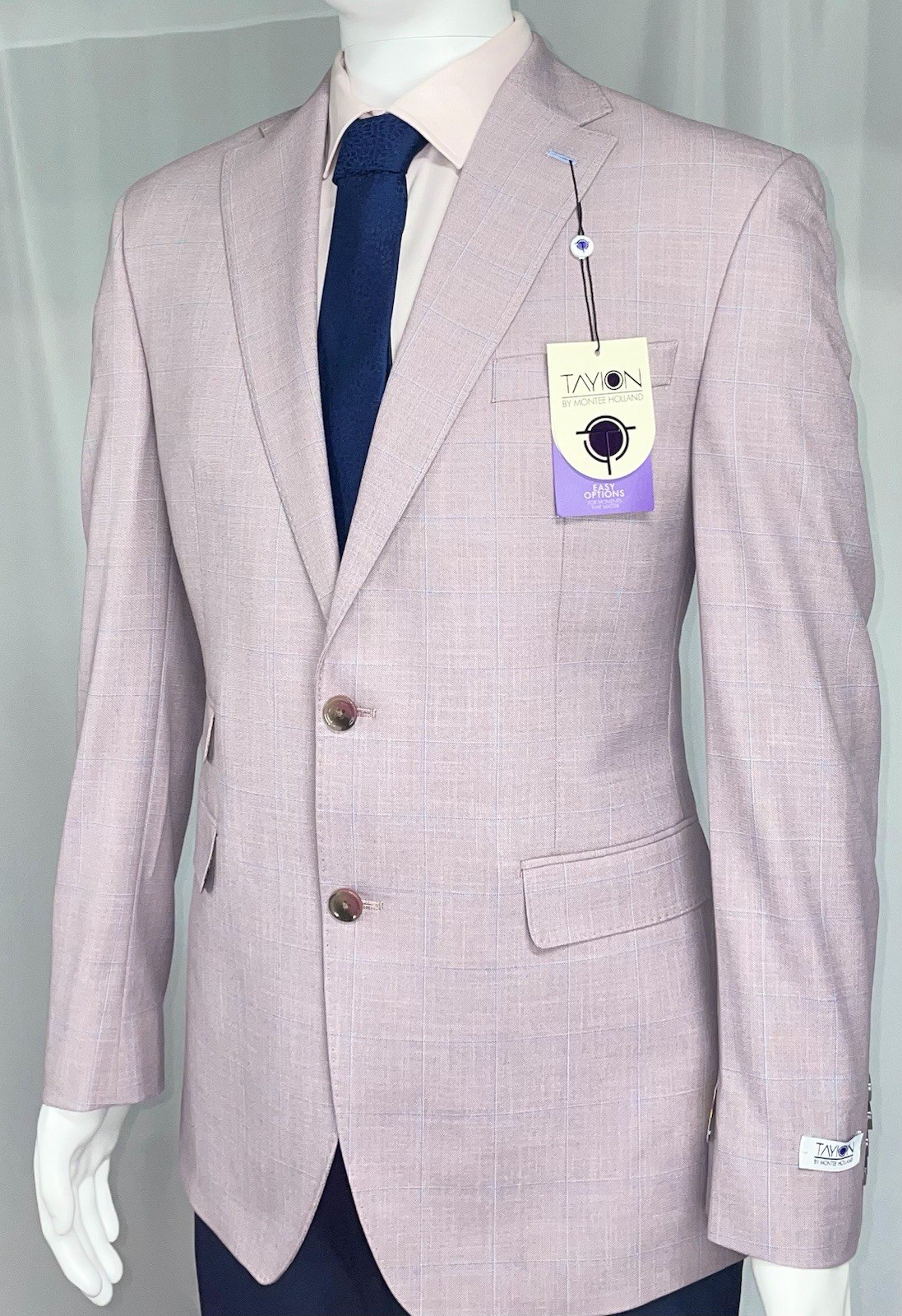 Tayion 44R Regular fit Suit Jacket Blazer Coat Pink Blue Windowpane New NWT