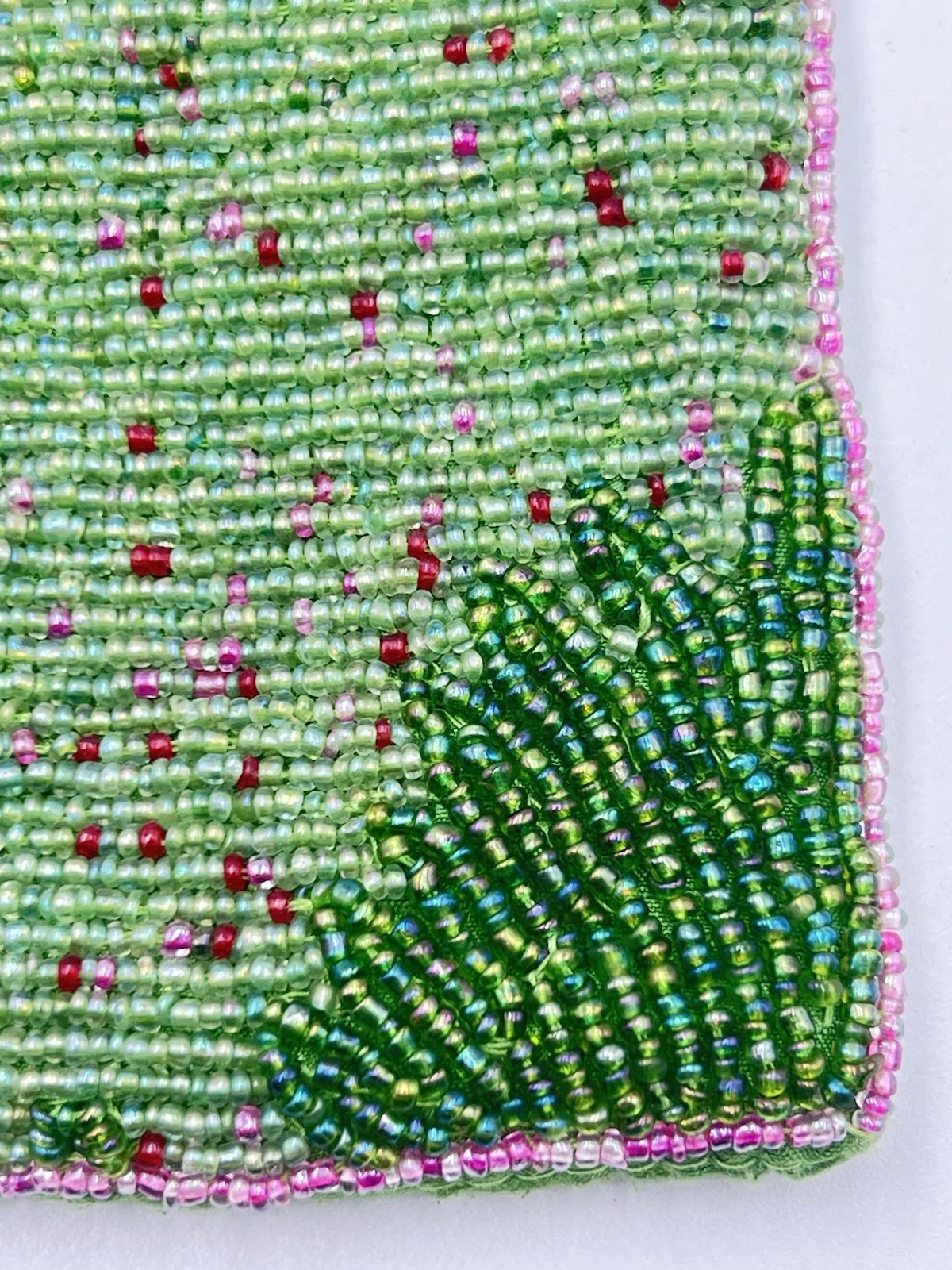 Bamboo Trading Flamingo Beaded Cross Body Handbag Purse Corded Strap Pink Green