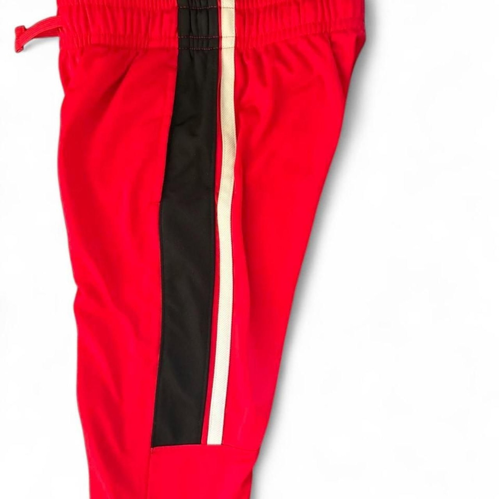 Athletic Boys Red Black and White Striped Track Pants Size M