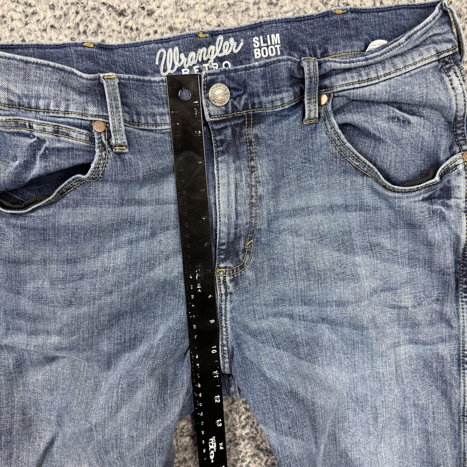 Wrangler Retro Jeans Mens 35×32 Blue Denim Slim Bootcut Stretch Medium Wash