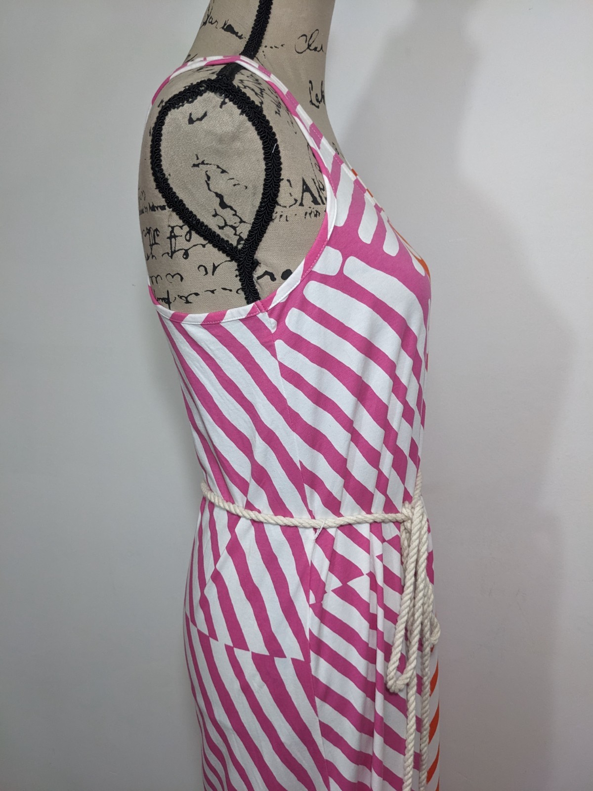 NWT LOFT Pink White Striped Sleeveless Maxi Dress Rope Belt Womens XS