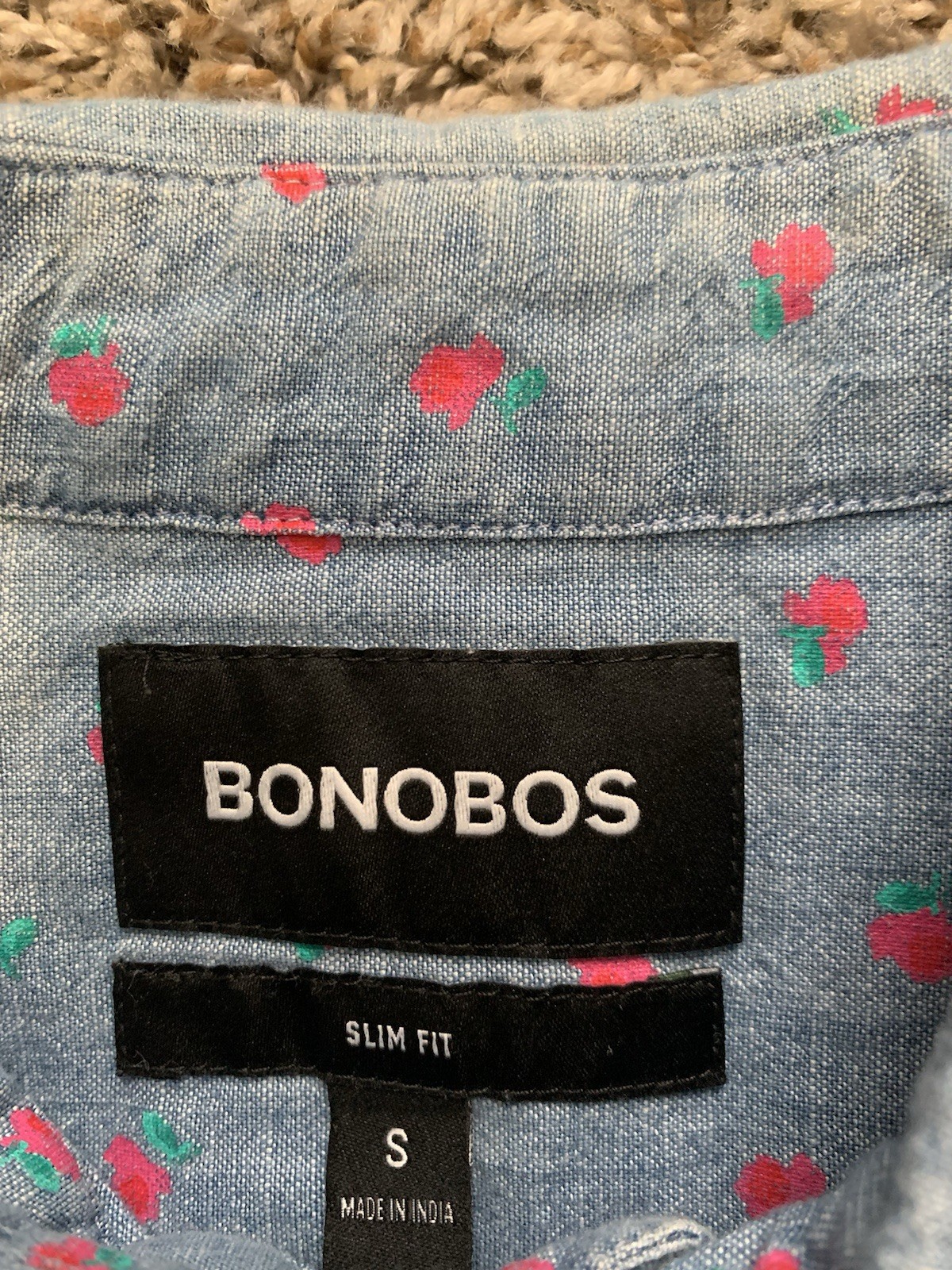 Bonobos Men’s Small Slim Fit Chambray Floral Riviera Short Sleeve Shirt