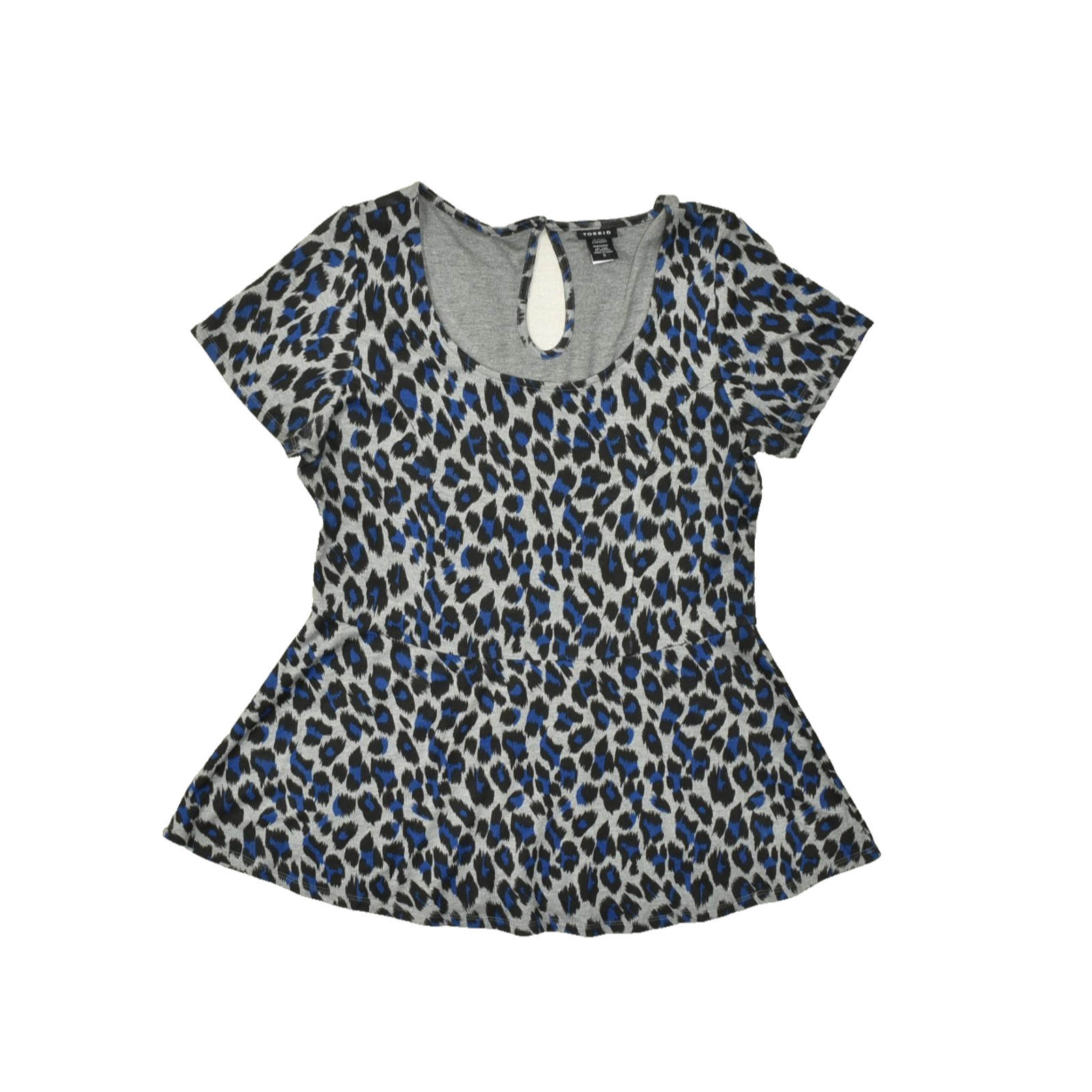 Torrid Women’s Plus Size 0 Blue Black Leopard Print Peplum Top Blouse Rayon