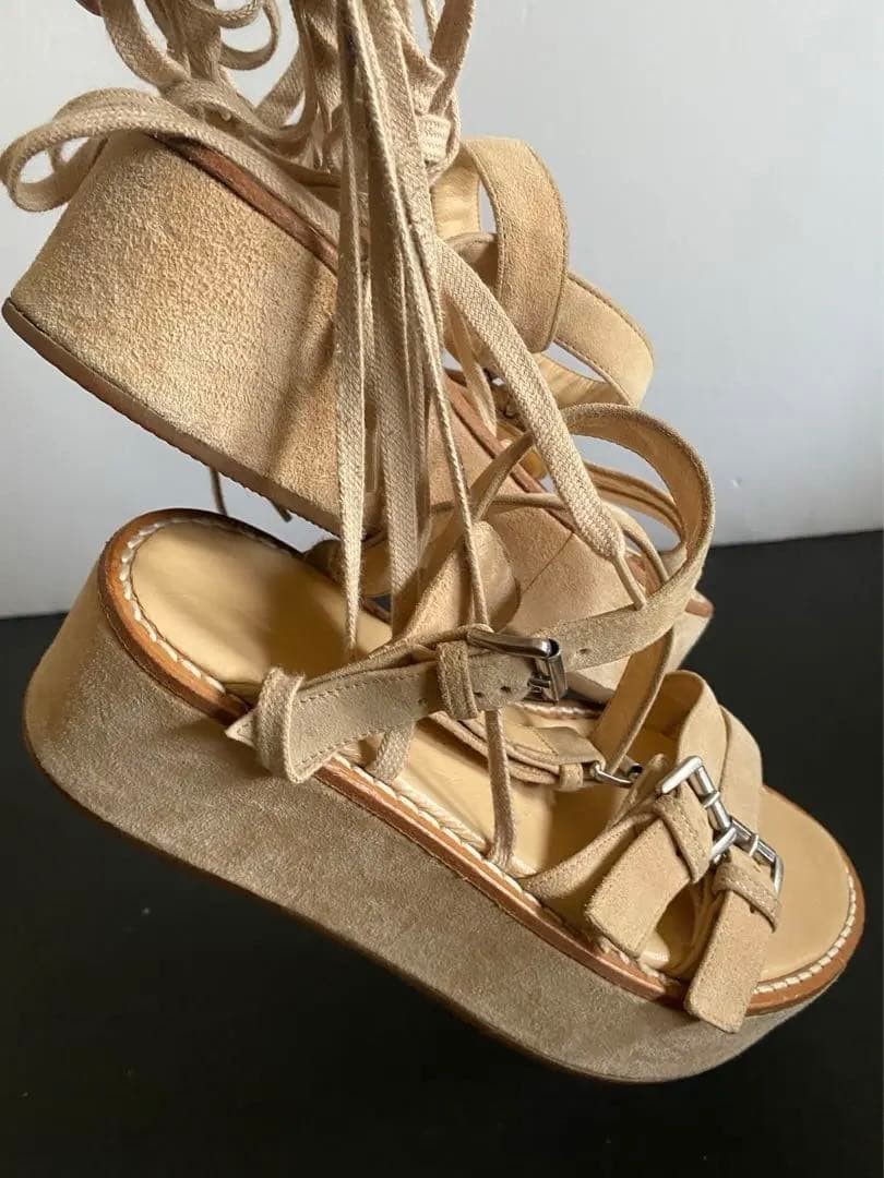 Women 7.0US Ann Demeulemeester Women Shoes Wedge Sandals Beig Limited Edition VH