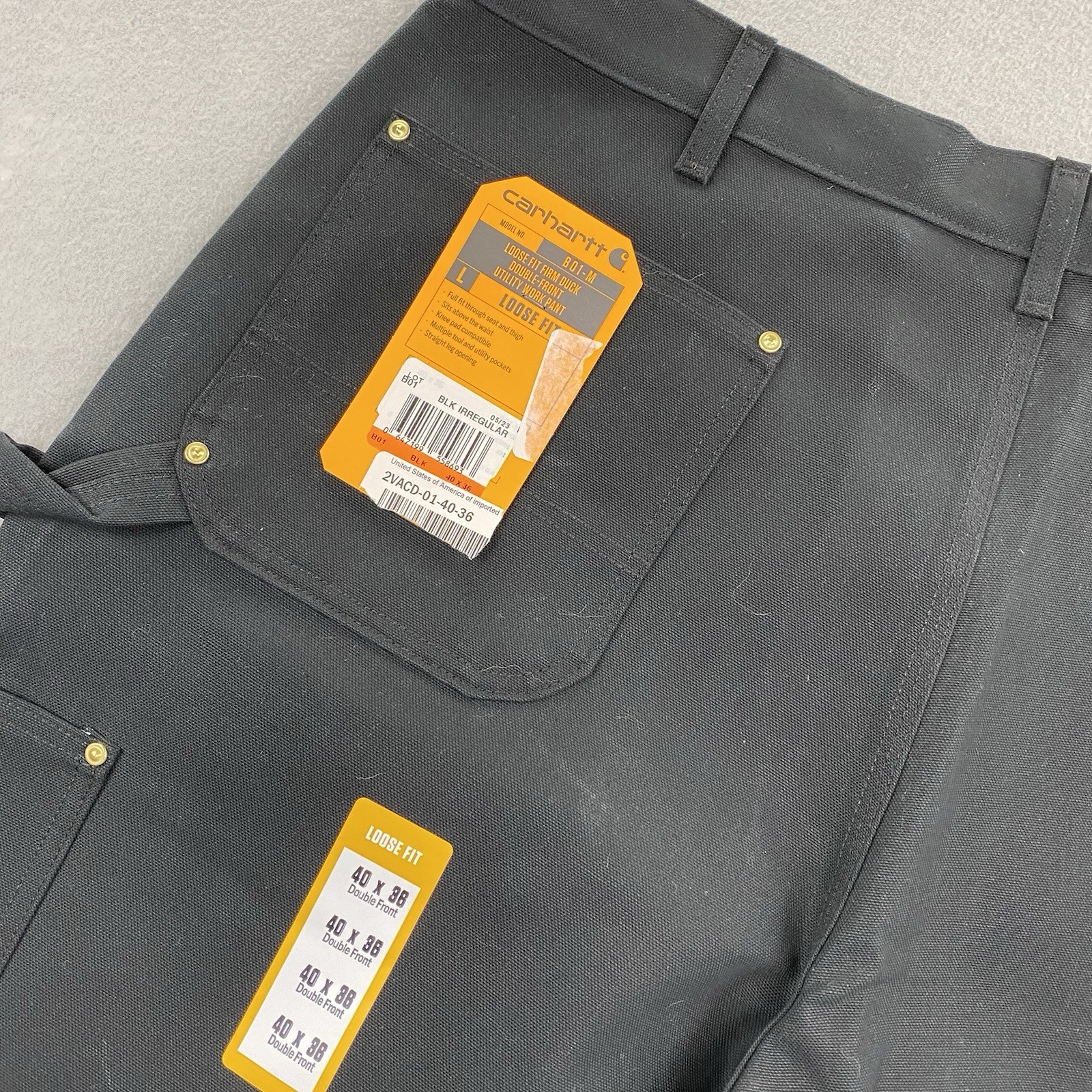 Carhartt Pants Mens 40×36 Black Double Knee Duck Canvas B01 BLK Irregular