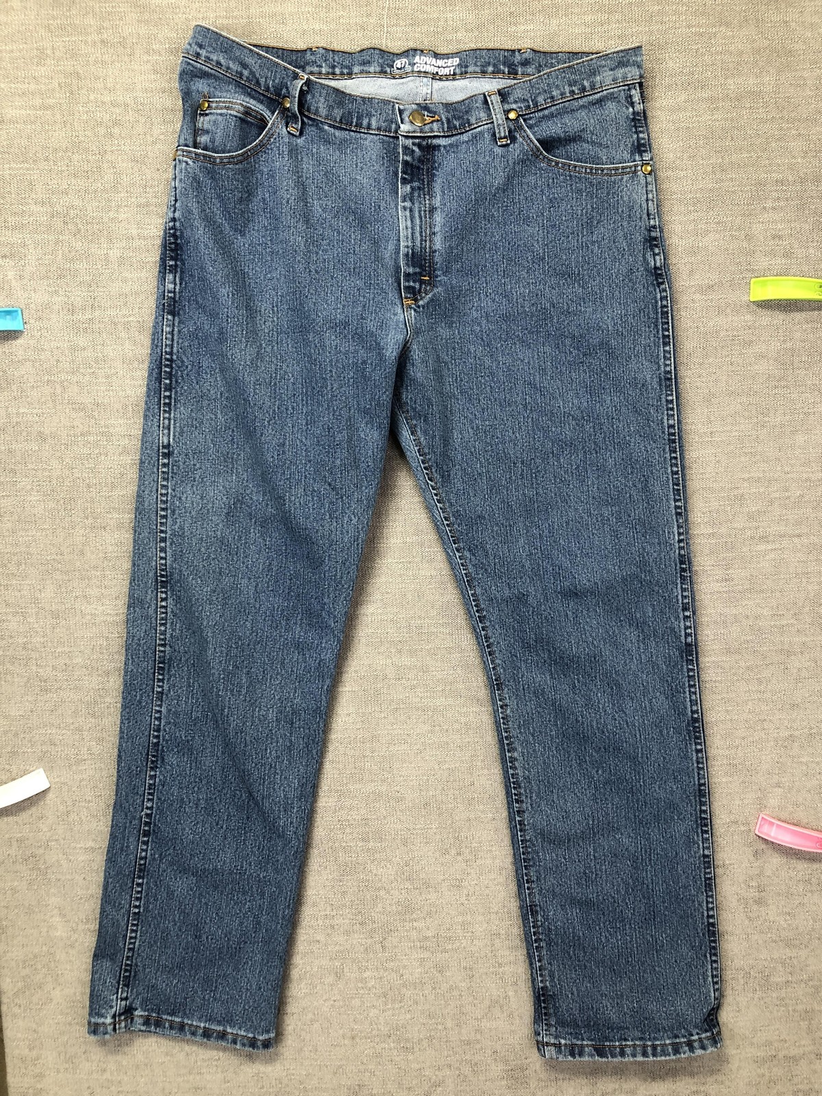 Wrangler 47 Advanced Comfort Jeans Mens 38×32 Blue Straight Stretch Denim