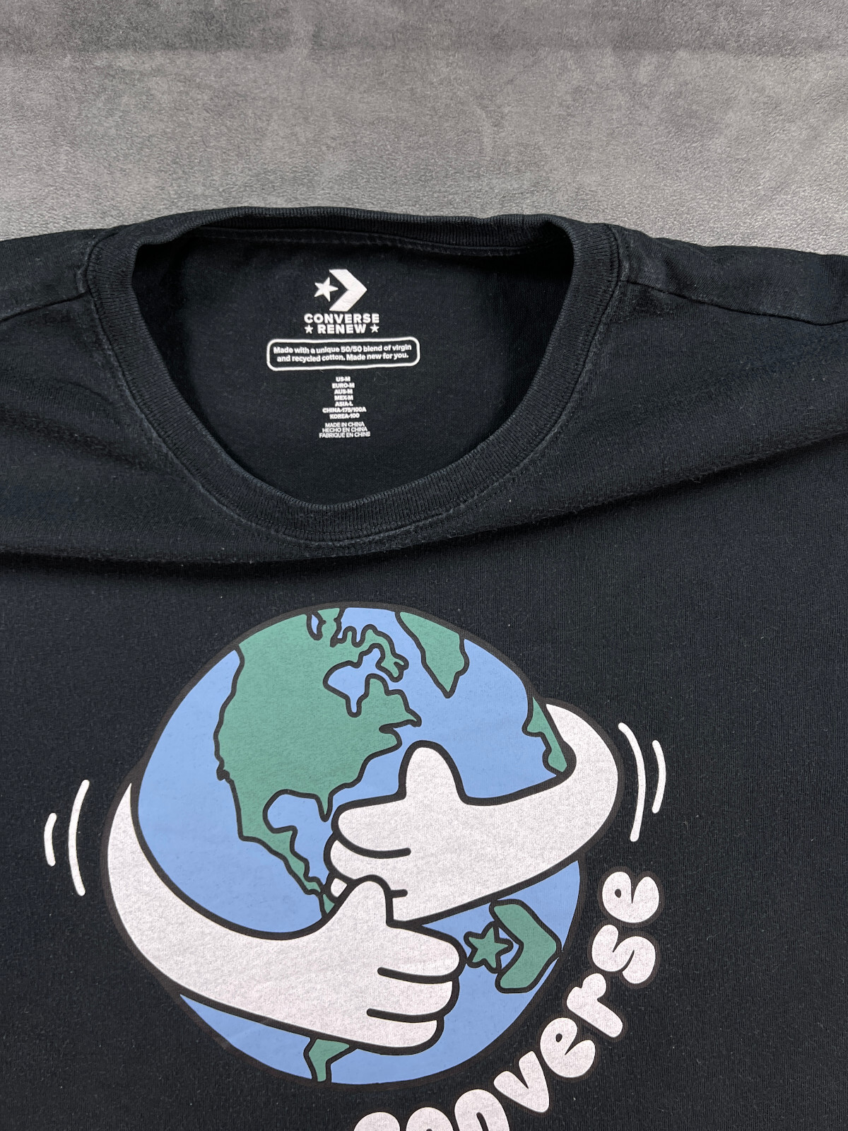 Black Converse Love Your Mother Earth Keith Haring Style Graphic Shirt Medium