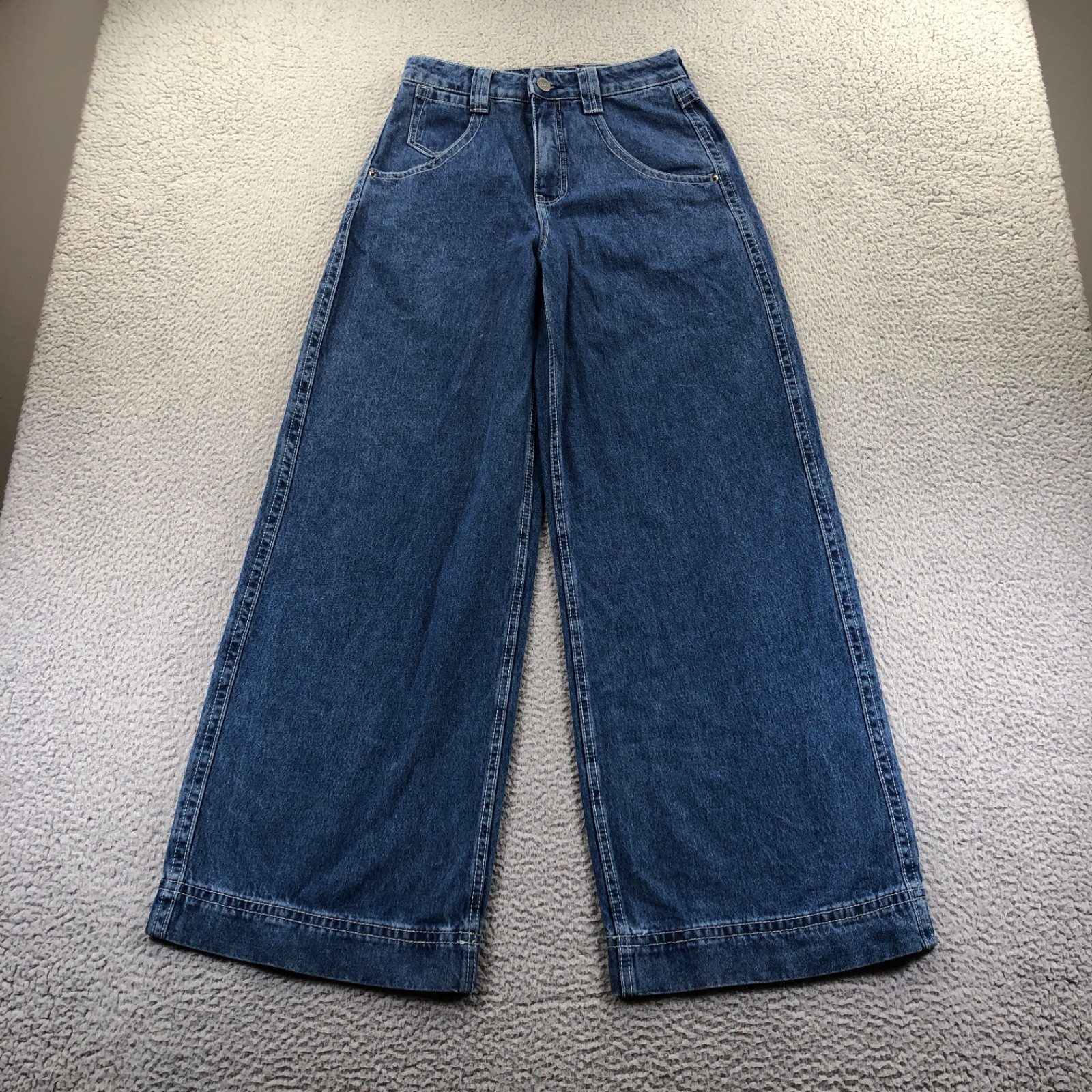 Alab Jeans Womens 4 28×32 Blue Baggy Wide Leg Embroidered Skater Y2K High Waist
