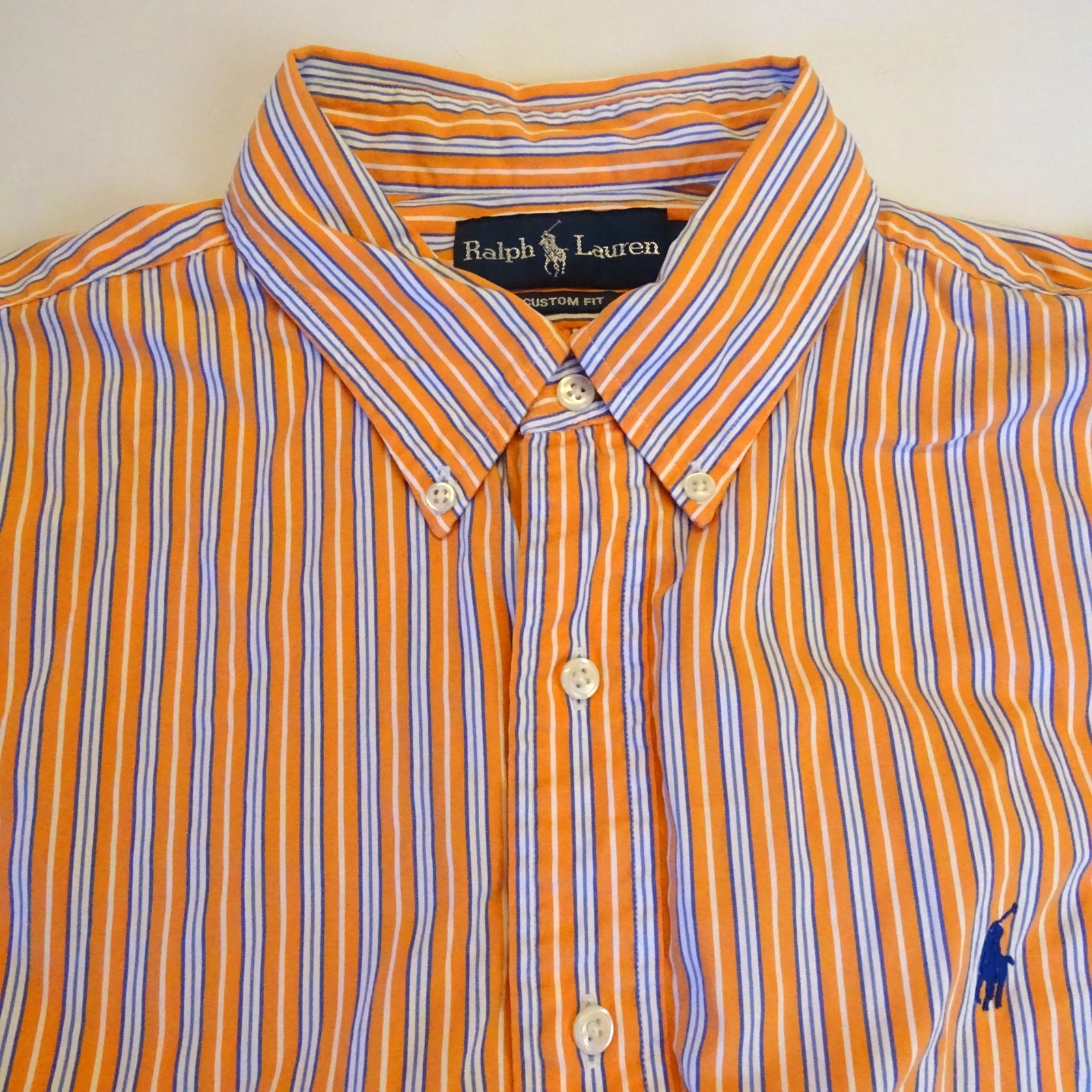 Ralph Lauren Button Down Shirt Custom Fit Long Sleeve Size XL Orange Striped