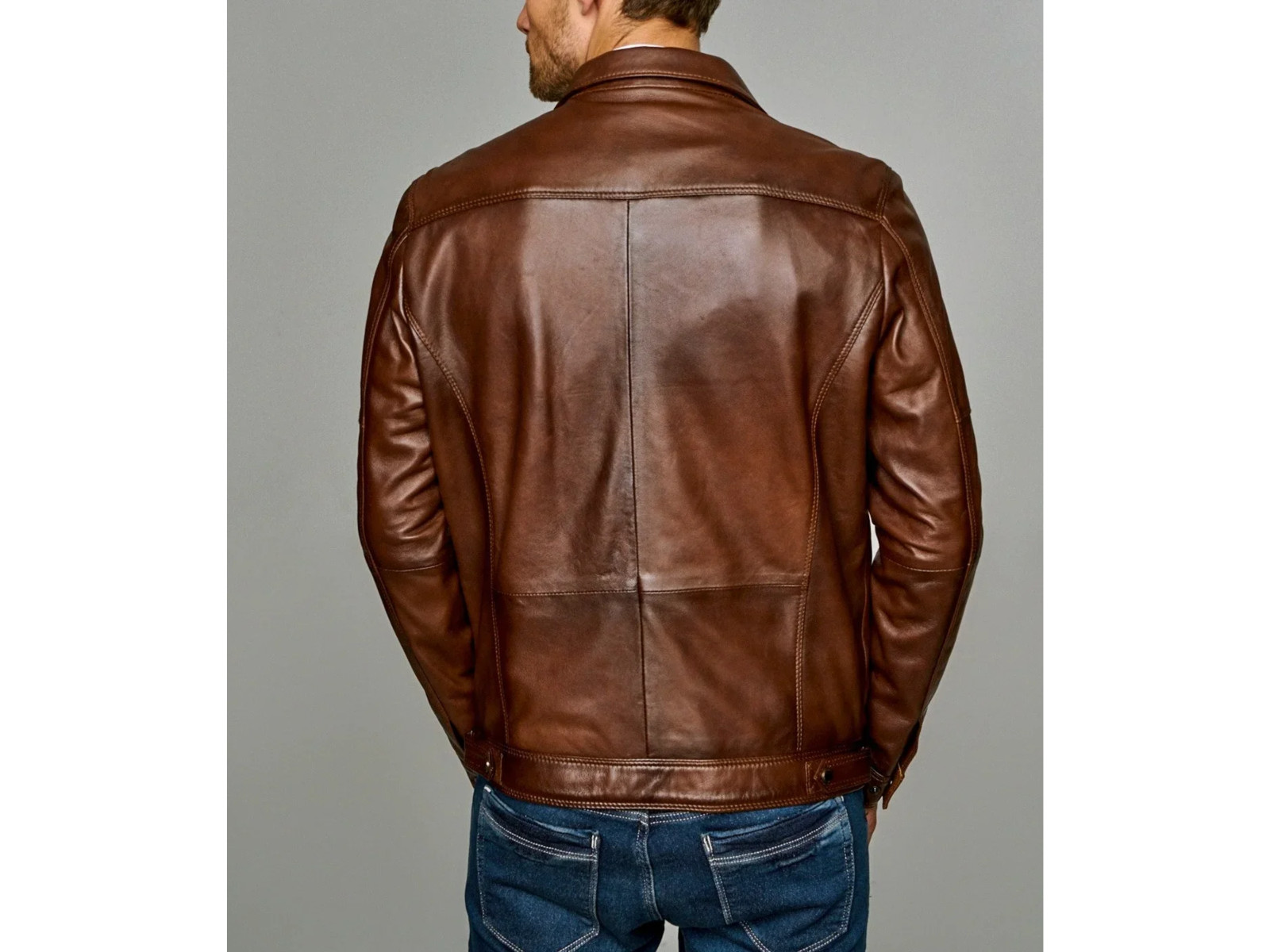 Men’s Brown Sheepskin Leather Jacket Genuine Zip Casual Biker Motorcycle Coat