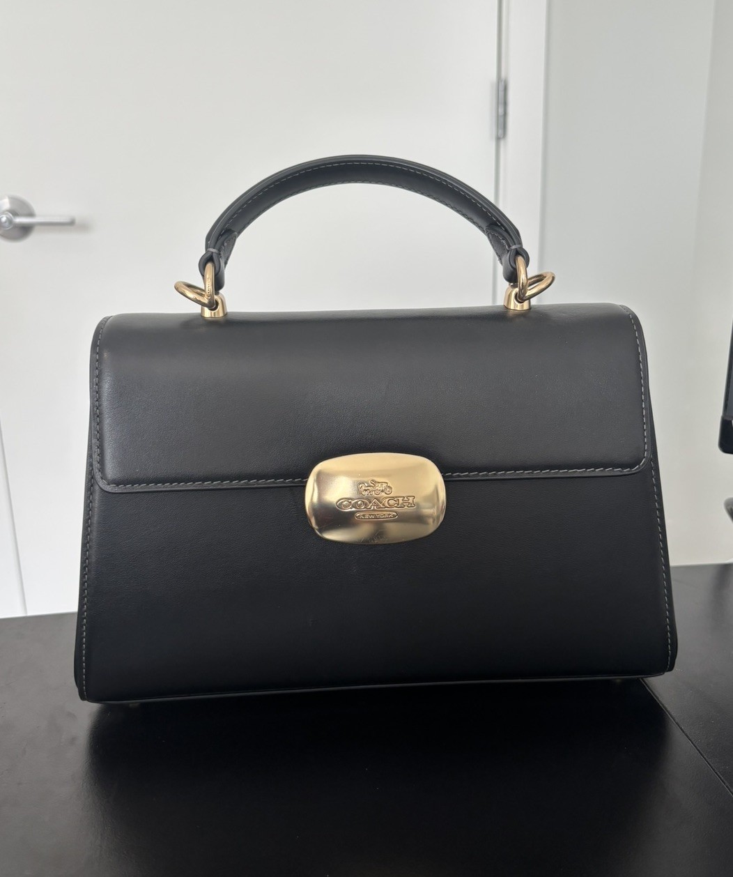 Authentic Coach Eliza Top Handle Bag Black Leather Handbag