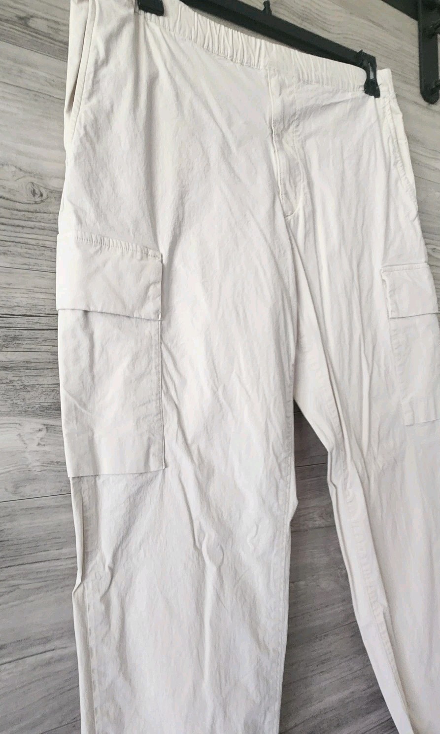 Theory Cargo Chino Cotton Blend Pants Size Large Ivory Casual Elastic Waist
