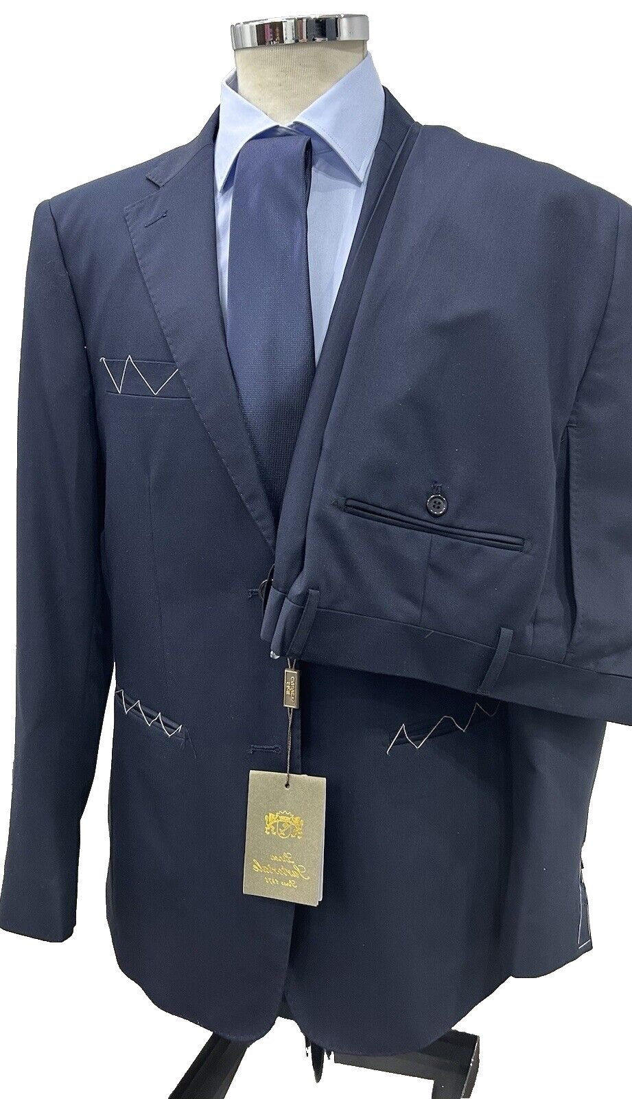 Men’s Tailored Suit Made In Italy Blue Tasmania Wool 46 48 50 52 54 56 58 60
