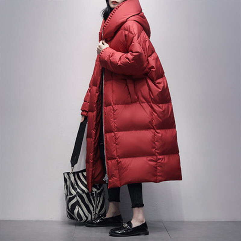 S-7XL Loose Down Jackets 90% White Duck Down Overcoats Women’s Long Coats Hooded