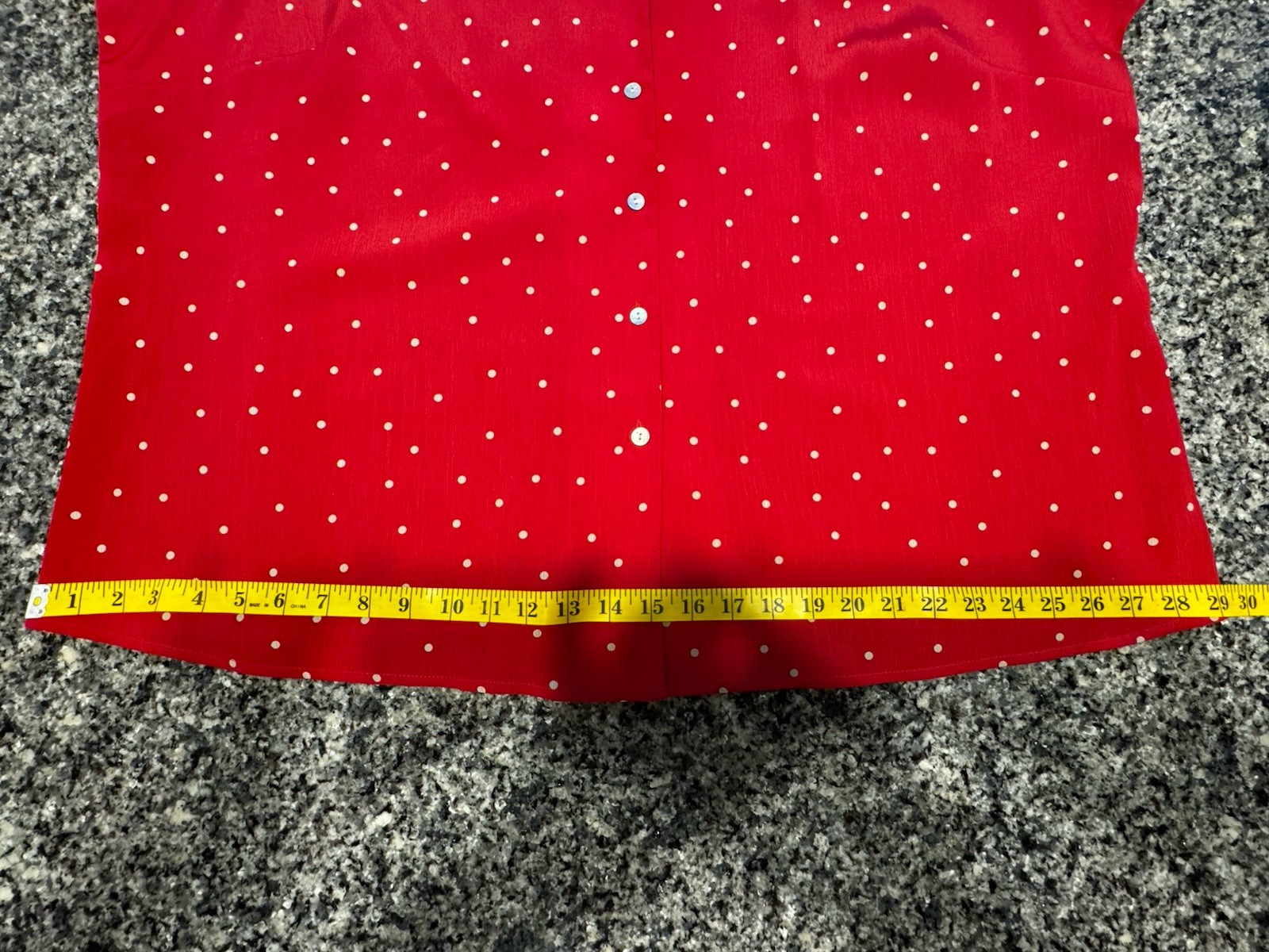 LAURA SCOTT Short Sleeve RED Polka Dot Print Collar Up Button Down Top Blouse 24