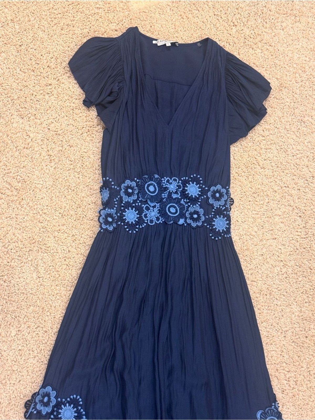 EUC Ramy Brook Navy Maxi Dress with Blue Floral Embroidery- worn once!