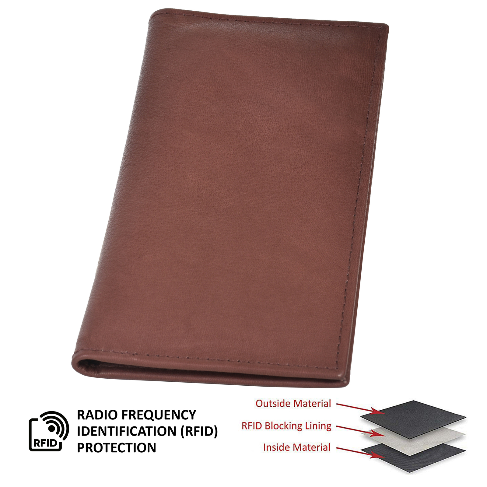 Leatherboss Genuine Leather PLAIN Checkbook Cover with ID Slot, Dark Brown