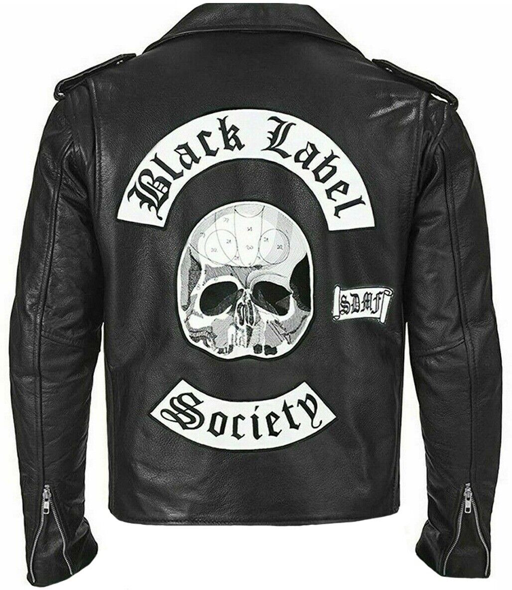 Zakk Wylde Black Label Society Mens Genuine Cowhide Leather Black Biker Jacket