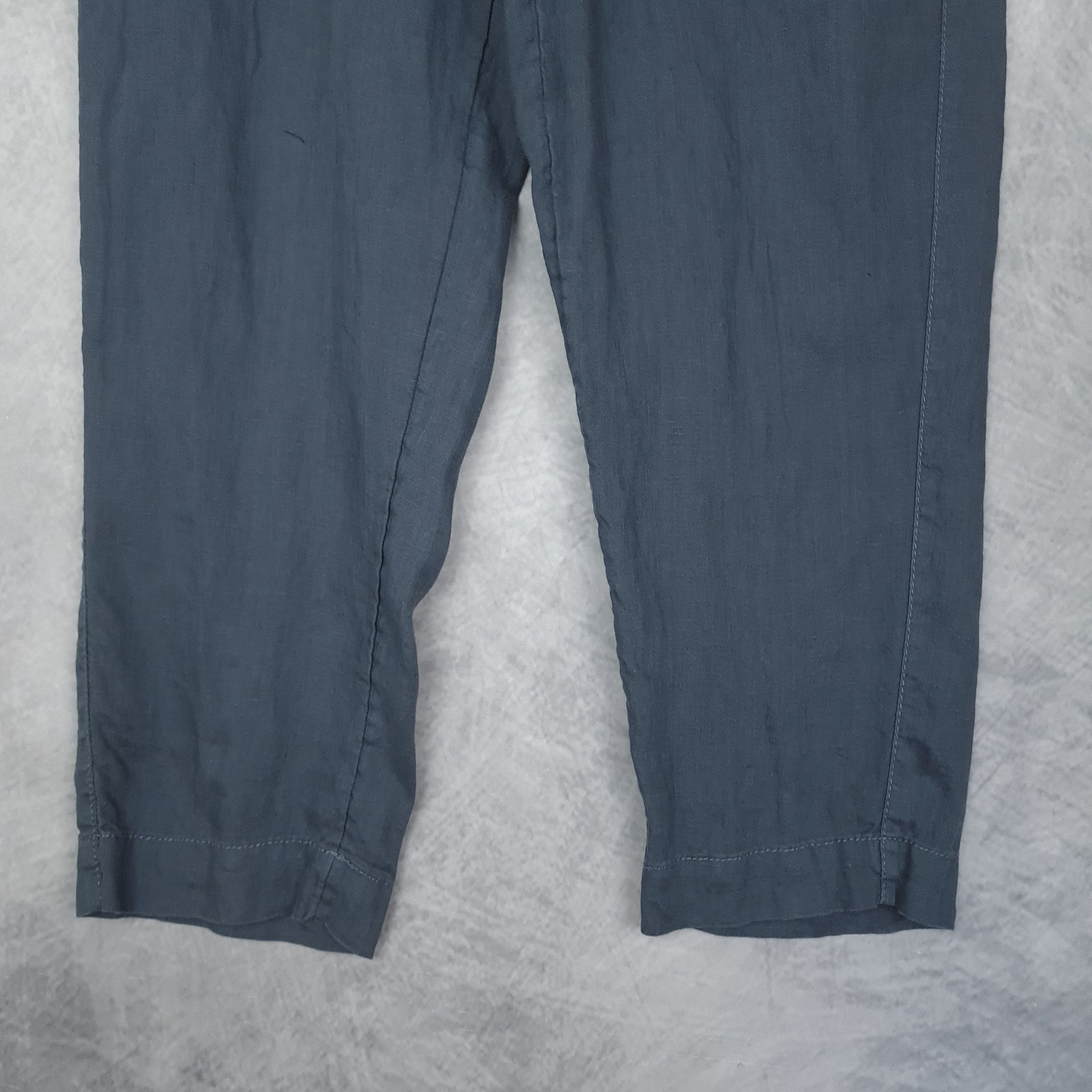 Athleta Pants Womens 2 Blue Linen Cropped Adjustable Waist Tabs Casual Summer