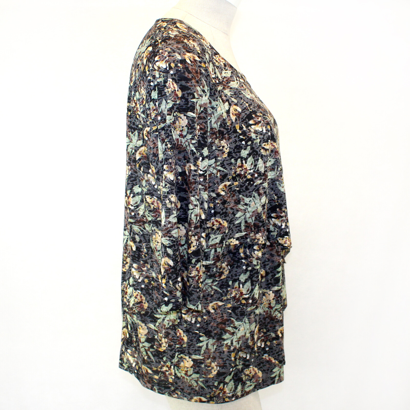 Catherines Plus Brown Leave Print Layers Soft Top Blouse 4X 30/32