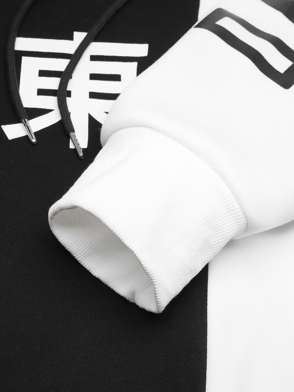 Niepce Men’s Black White Split Color Block Hoodie Japanese Tokyo Kanji Pullover