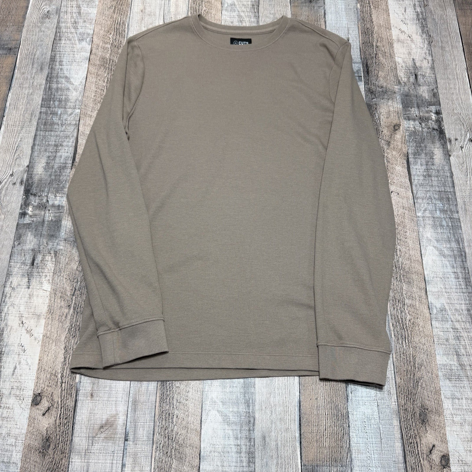 Cuts Signature Thermal Shirt Mens Large Brown Long Sleeve Waffle Crewneck