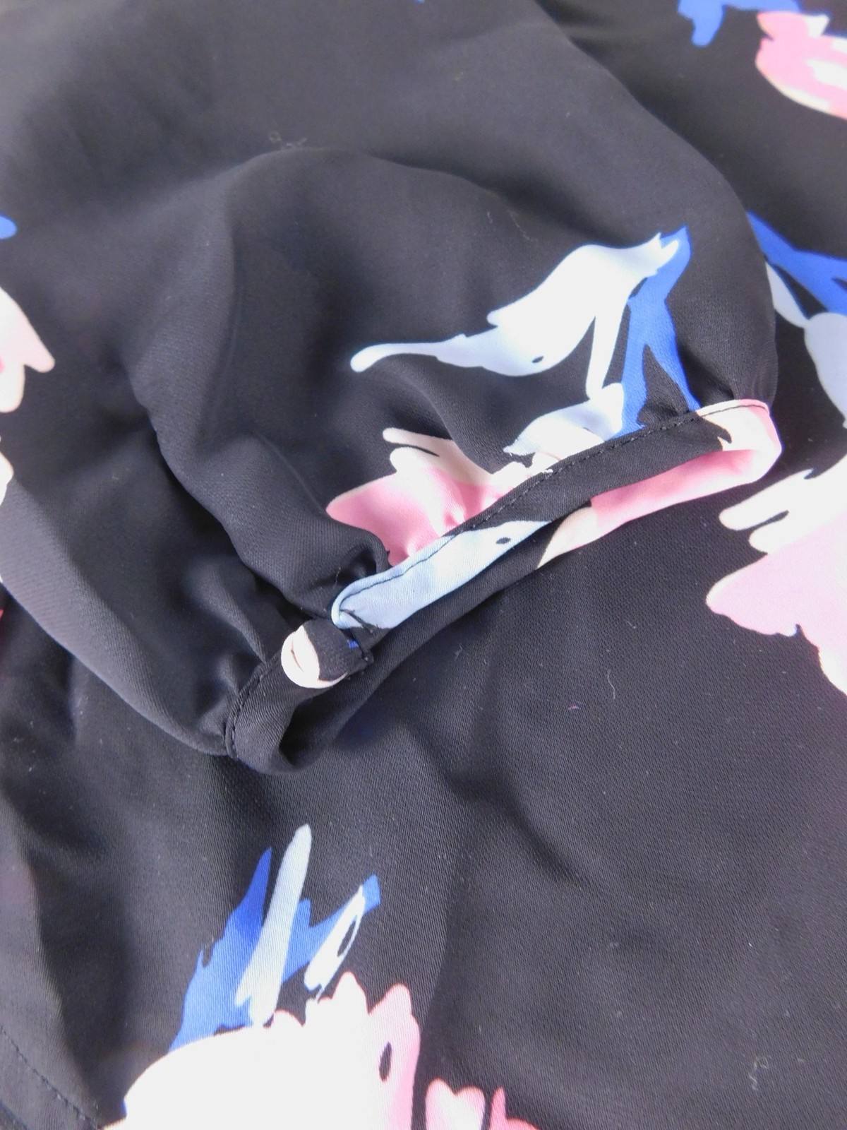 ELLE Blouse Womens S Black Floral Chiffon Scoop Neck Long Sleeve Pullover