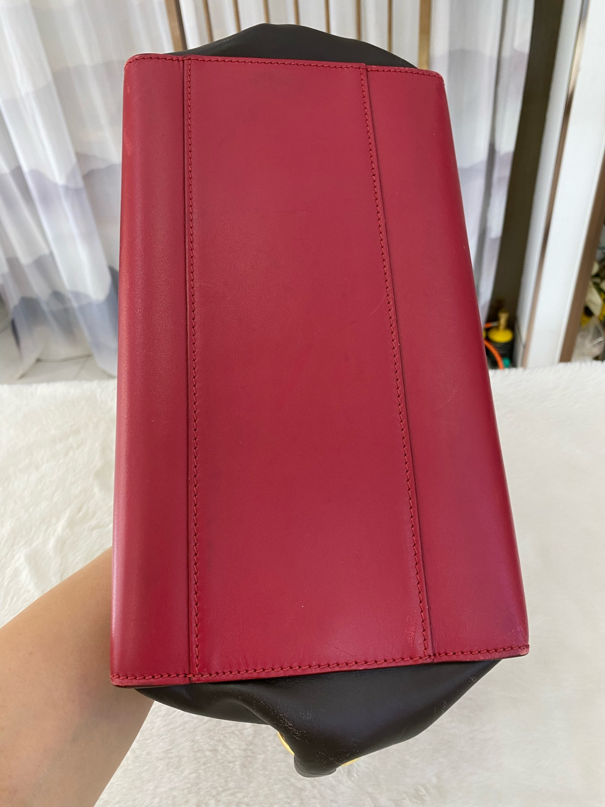 Authentic Salvatore Ferragamo Sofia Smooth Leather Top Handle Bag Brown, Red,