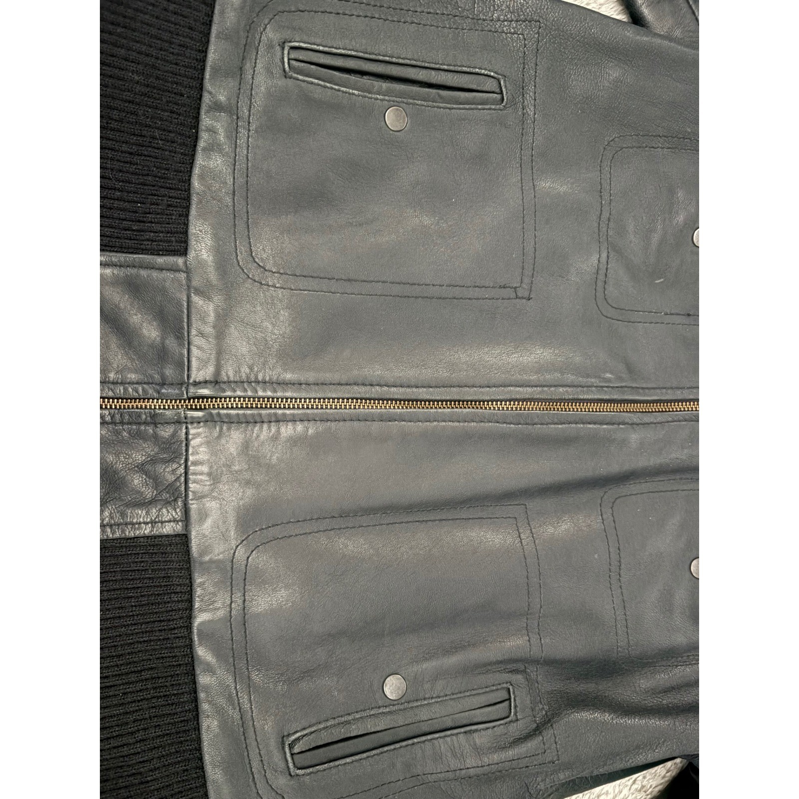 Superior New York Mens XL Blue Leather Bomber Cafe Racer Jacket Moto YKK Zip