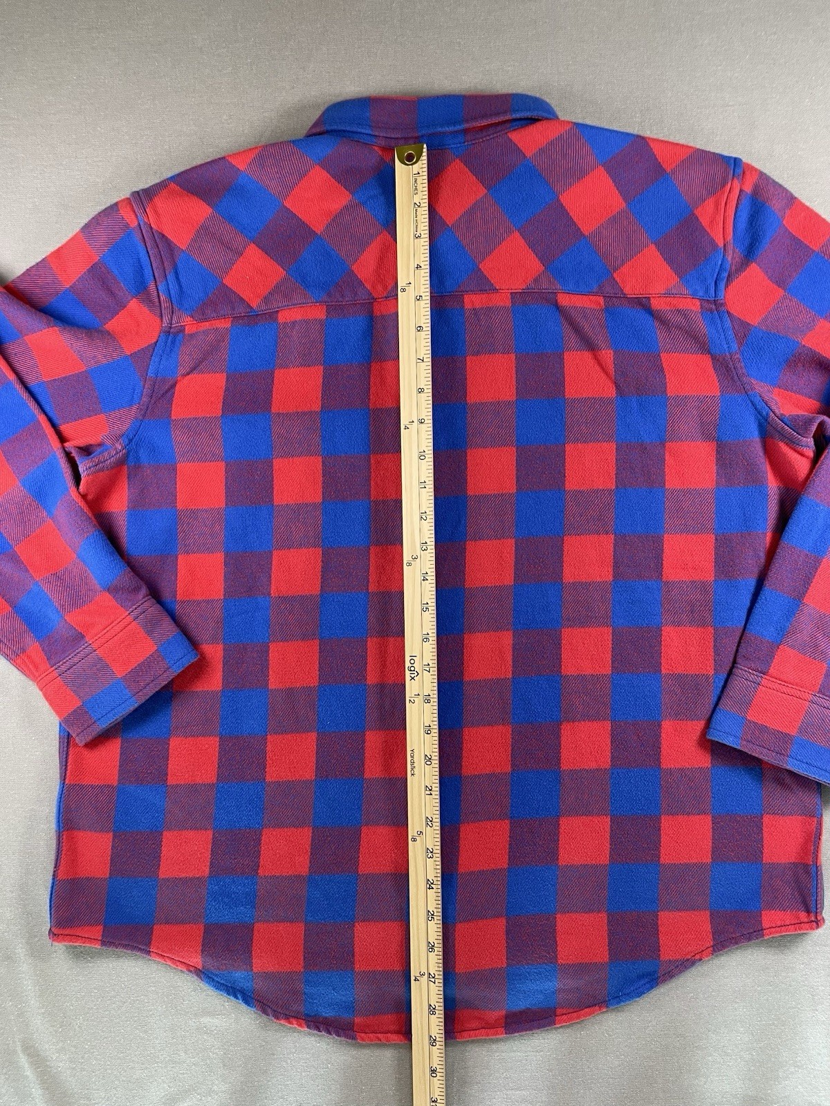 Aritzia TNA Radcliff Flannel Shirt Oversized Red Blue Buffalo Check M