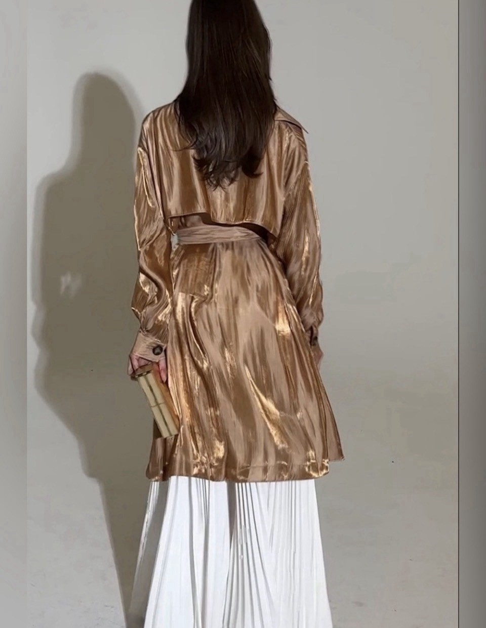 AKIRA Metallic Rose Gold Double-Breasted Trench Coat