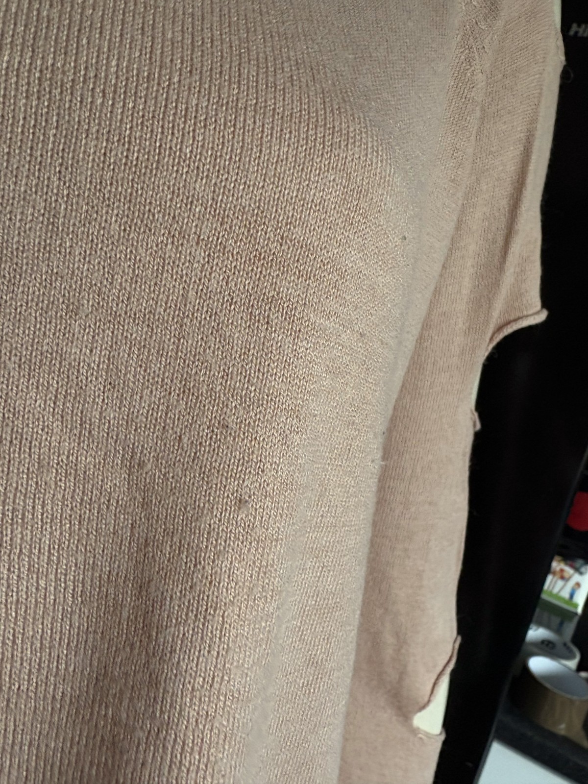 Ladies RIVER ISLAND Soft Wool Blend BEIGE PINK Trellis SLASH SLEEVE Jumper Top 8