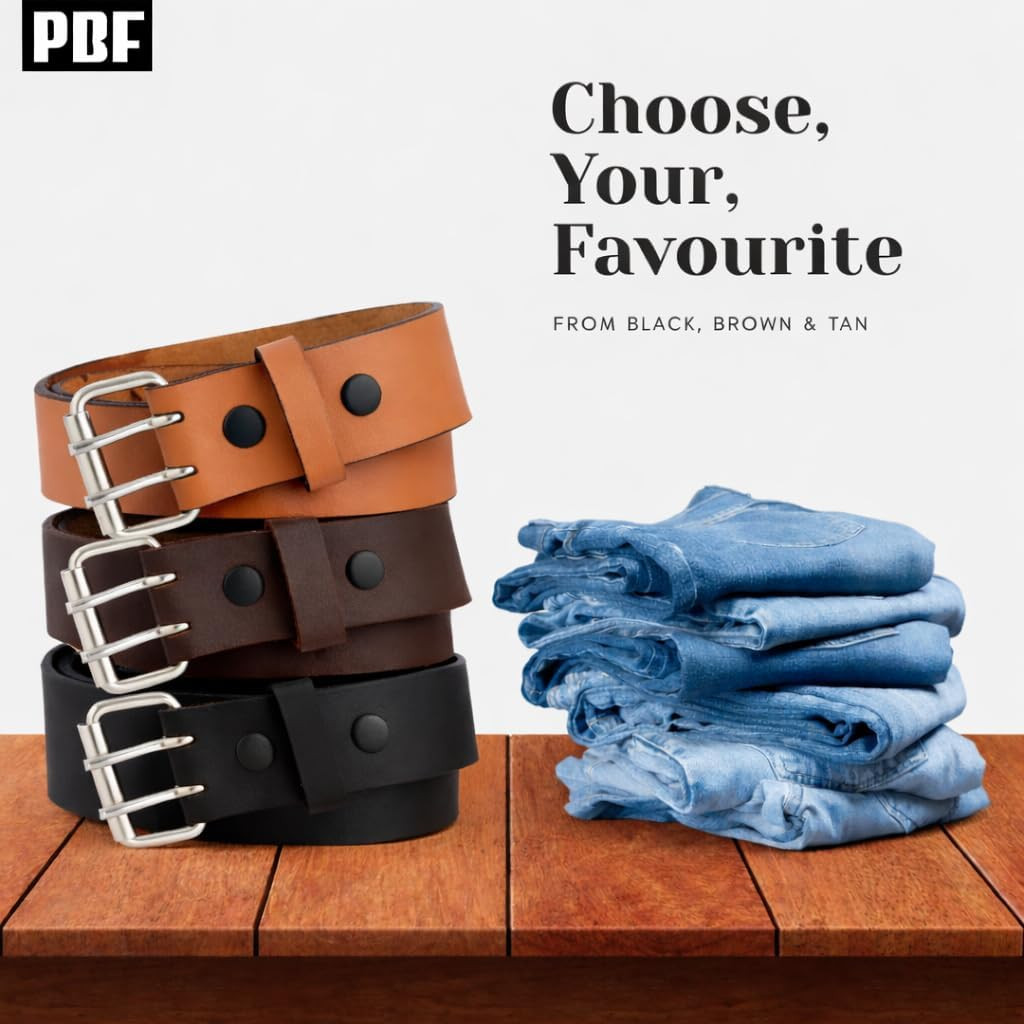 PBF Leather Belts for Men Heavy Duty 1.75 Inch Wide Double Prong, Casual, Full G