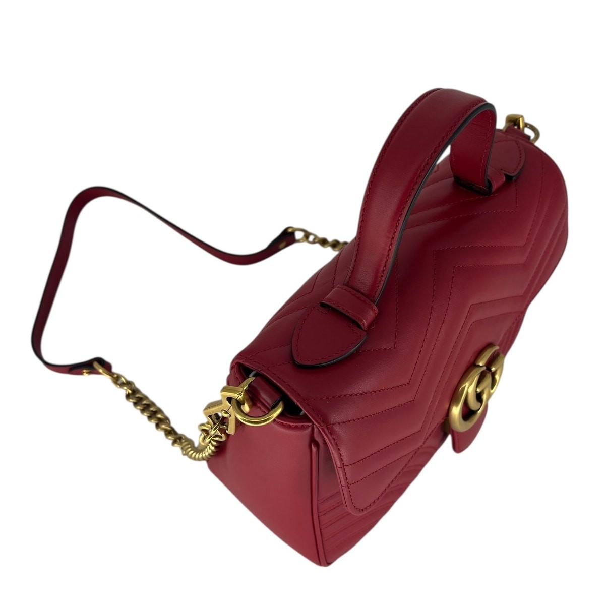 Gucci GG Marmont Small Matelasse Leather Top Handle Bag Hibiscus Red