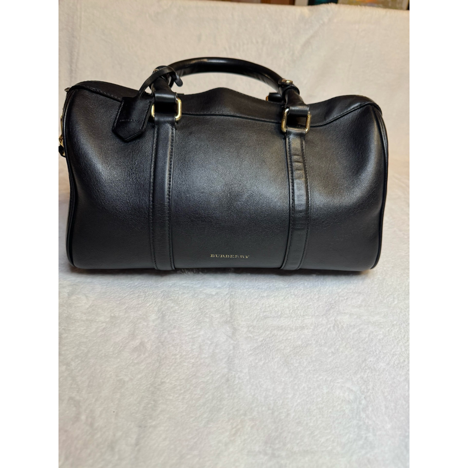 Burberry Chester Boston Bag Black Smooth Leather Gold Hardware Nova Check Lining