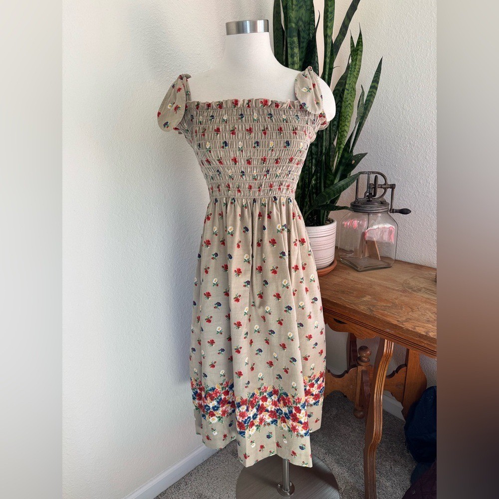 Vintage Jerrie Lurie Floral Prairie Cottagecore Midi Dress sundress 70s Size 12