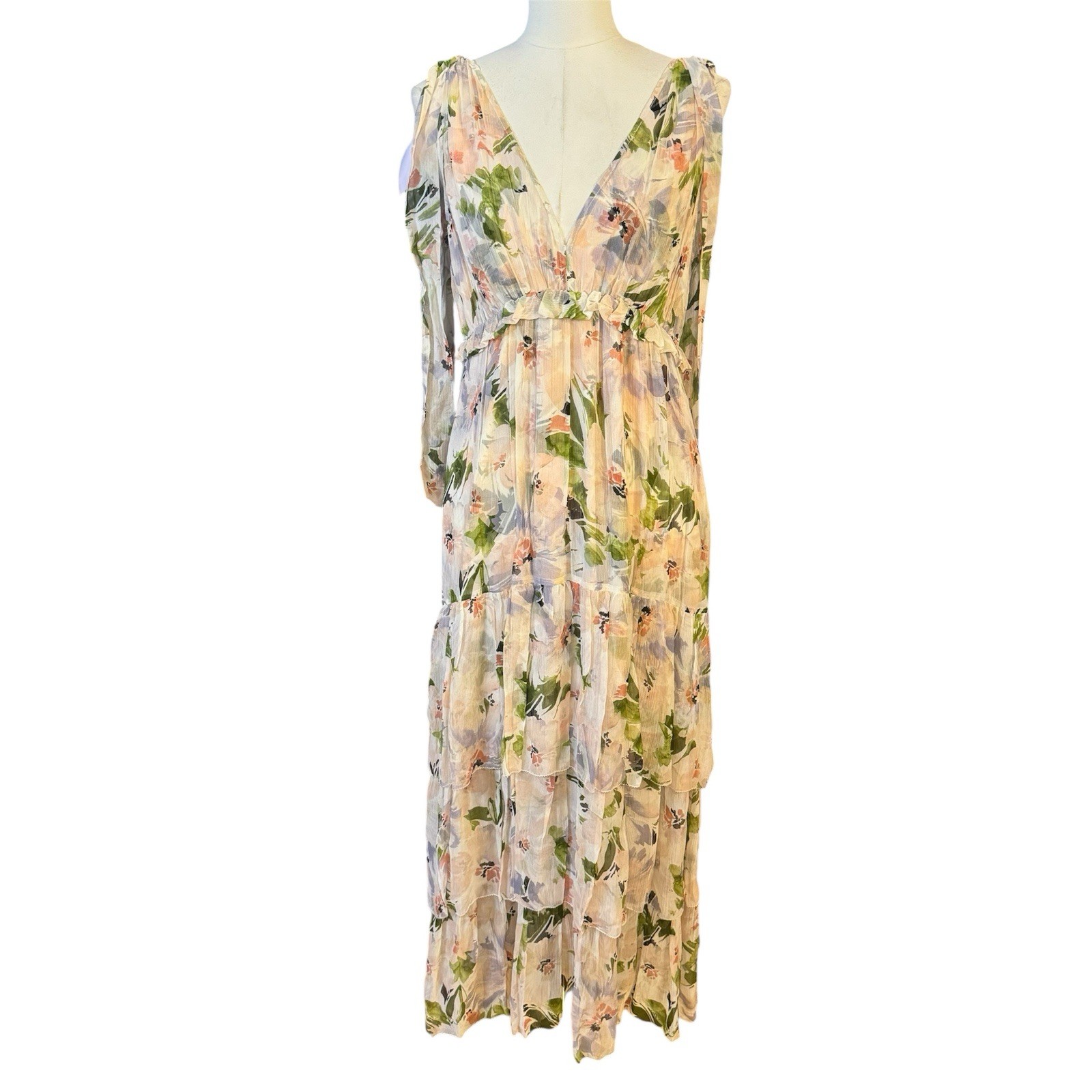 Christy Lynn Alexa Dress Floral V-Neck Maxi Dress Tiered Ruffle