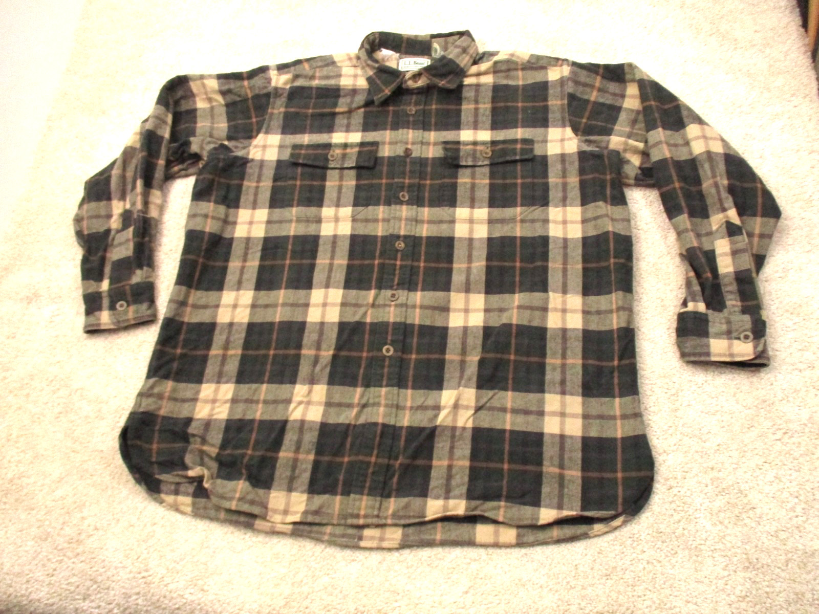 Vintage LL Bean Chamois Flannel Shirt Mens Size XL Brown Black Bold Plaid Cotton